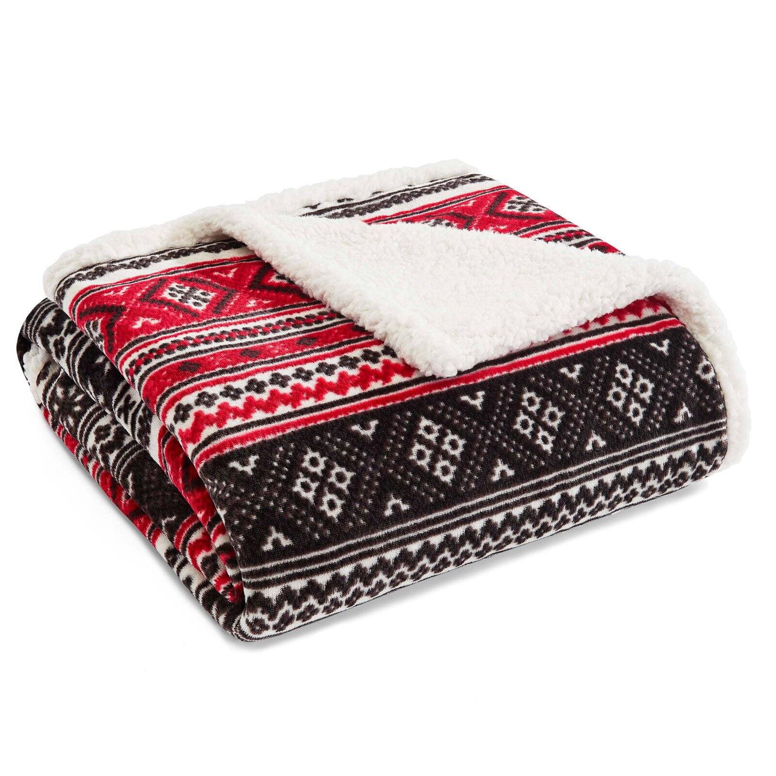 Eddie Bauer Printed Plush Fleece/Sherpa Throw Blankets