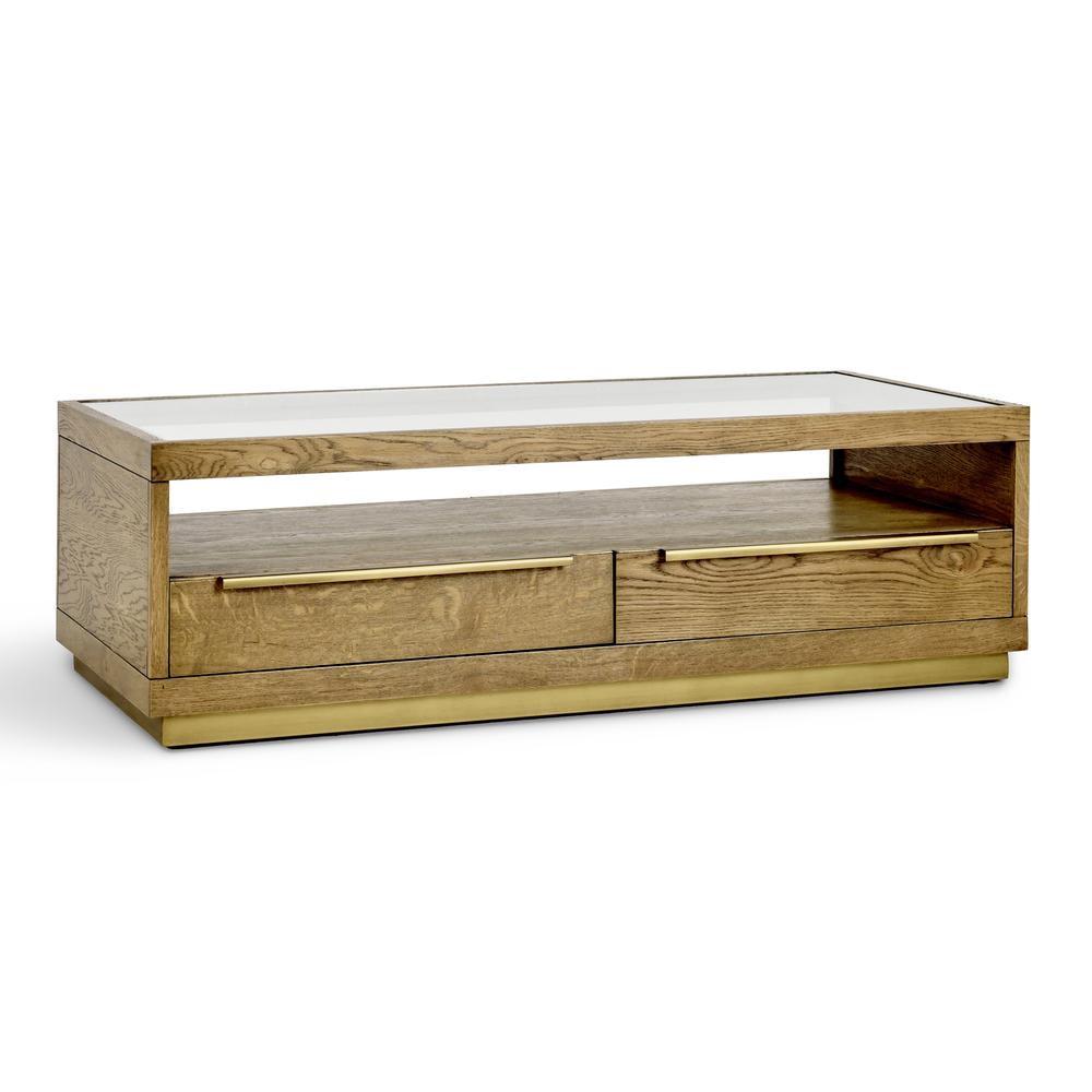 Fallbrook 58" Brown Oak Veneer Coffee Table with Storage