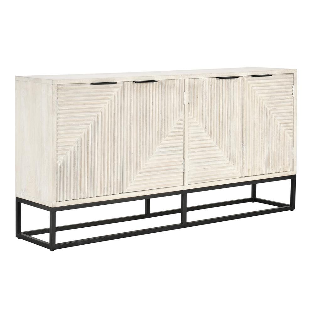 Classic Home Flint Four-Door Mango Wood Sideboard in White Wash