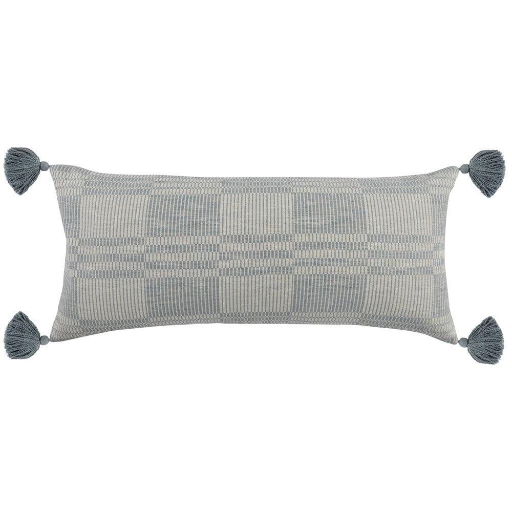 Sandy Blue Cotton Lumbar Pillow with Tassels