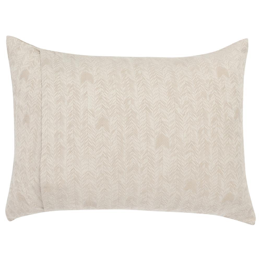 Natural Cotton Embroidered Standard Sham with Herringbone Pattern