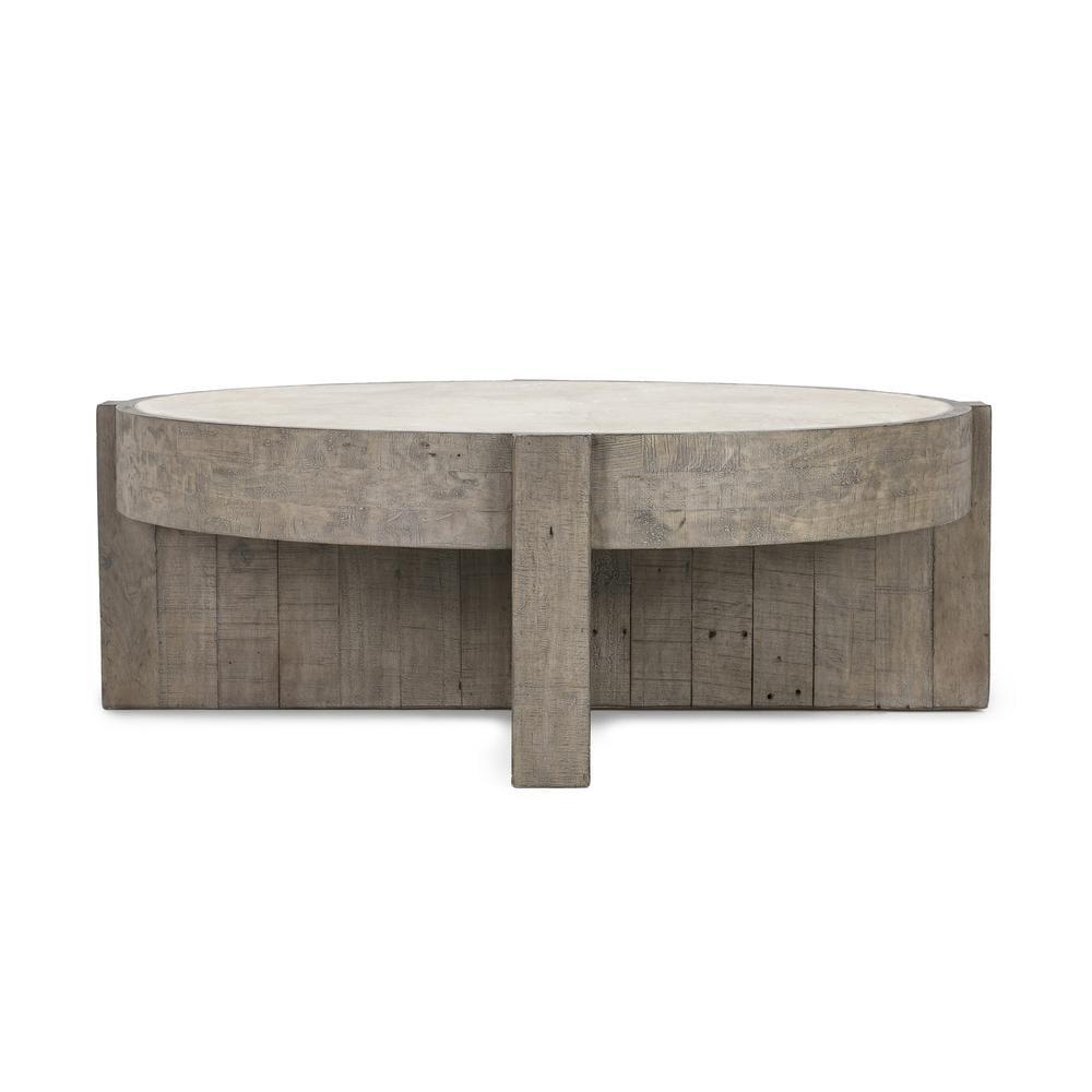 Sonoma 52" Round Reclaimed Pine Coffee Table with Concrete Laminate Top