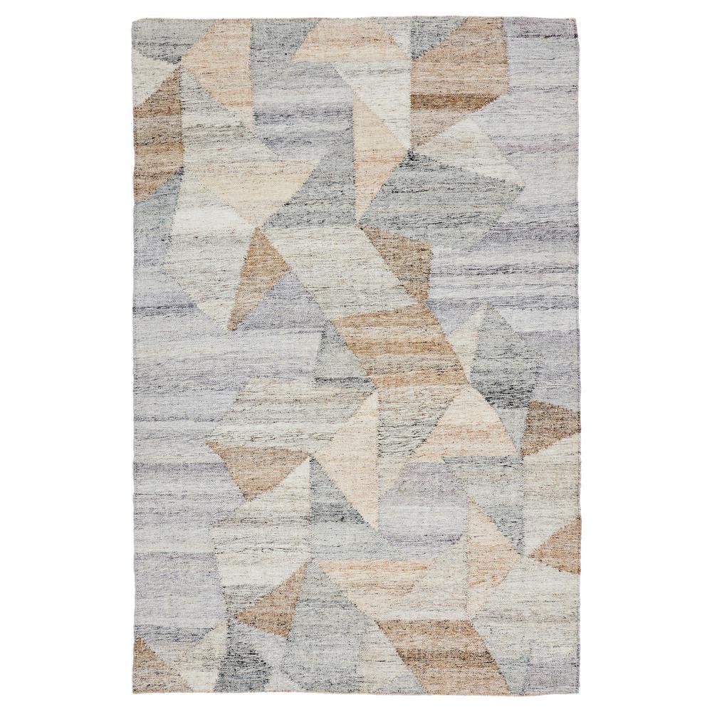 Artisanal Abstract Blue and Sandy Tones 2'x3' Flat Woven Rug