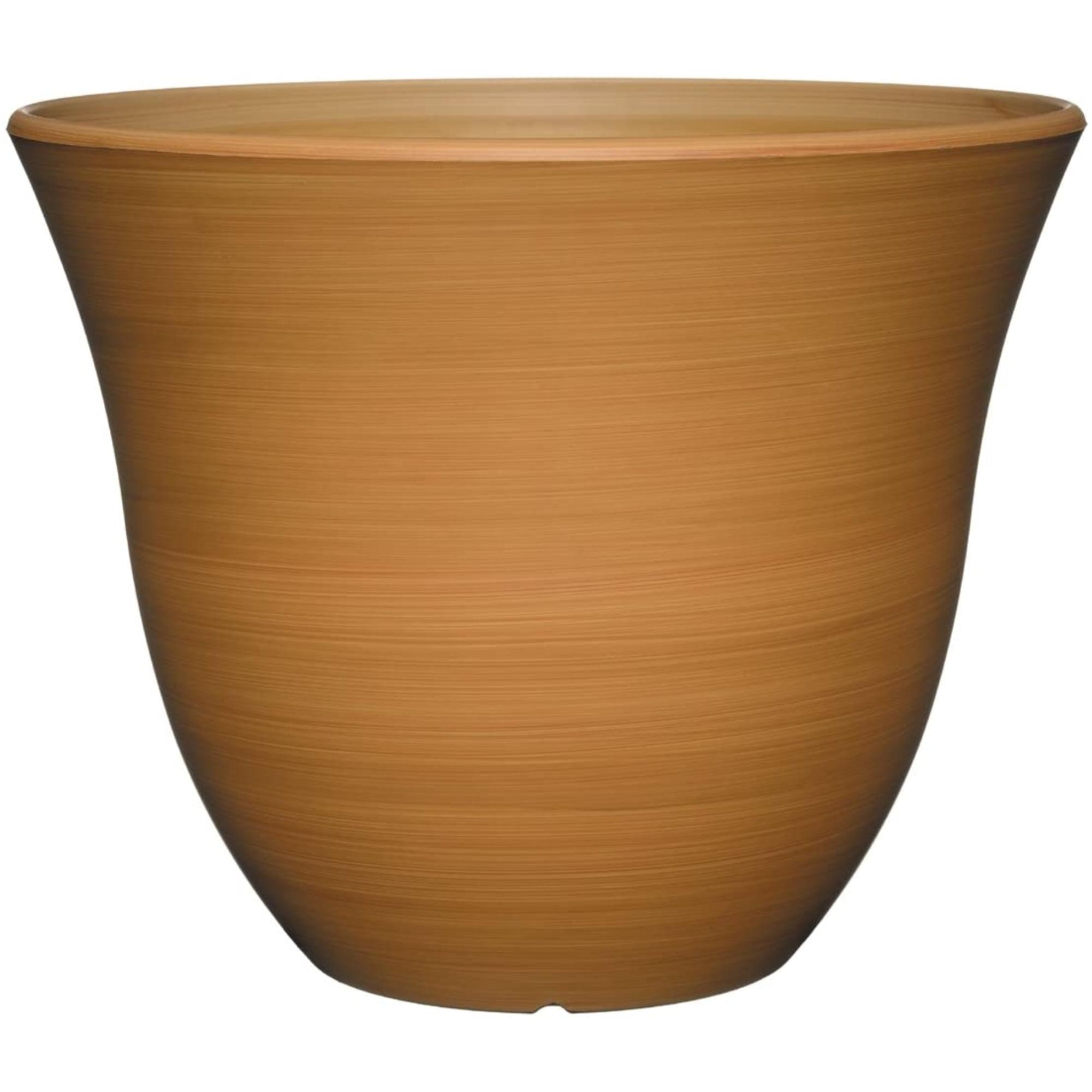 Classic Home and Garden Indoor/Outdoor Round Honeysuckle Resin Flower Pot Planter, Bamboo Brown, 15in