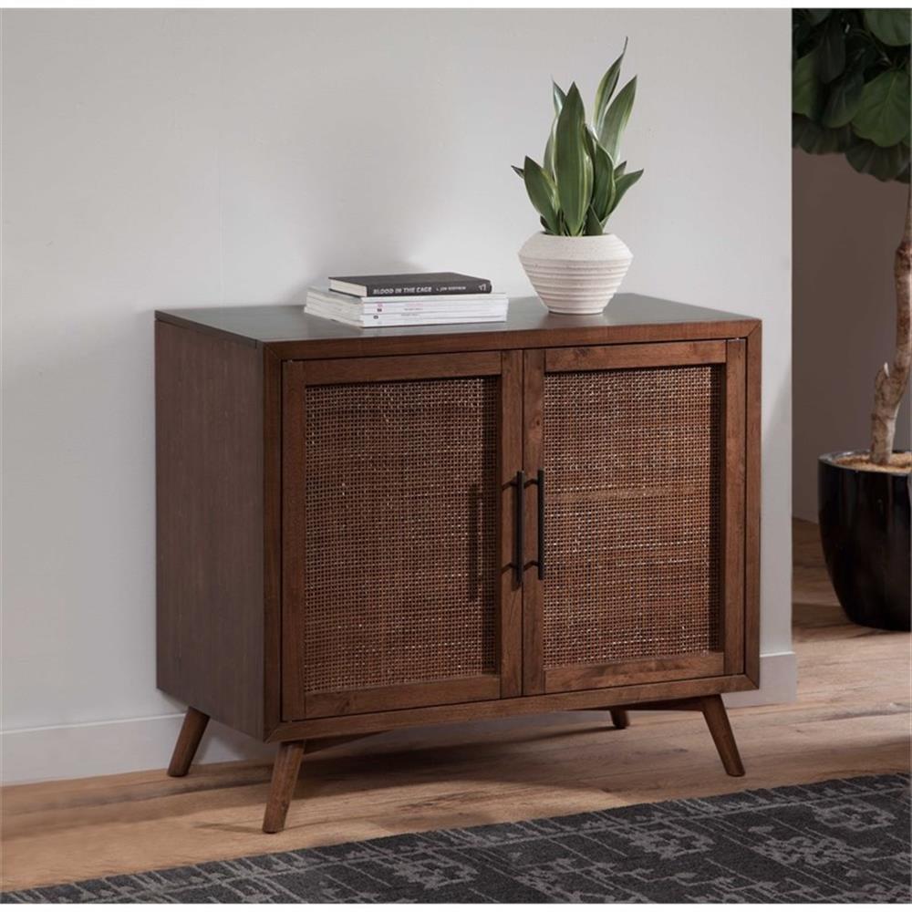 Cinnamon Brown Mid-Century Modern 2-Door Wood Accent Chest