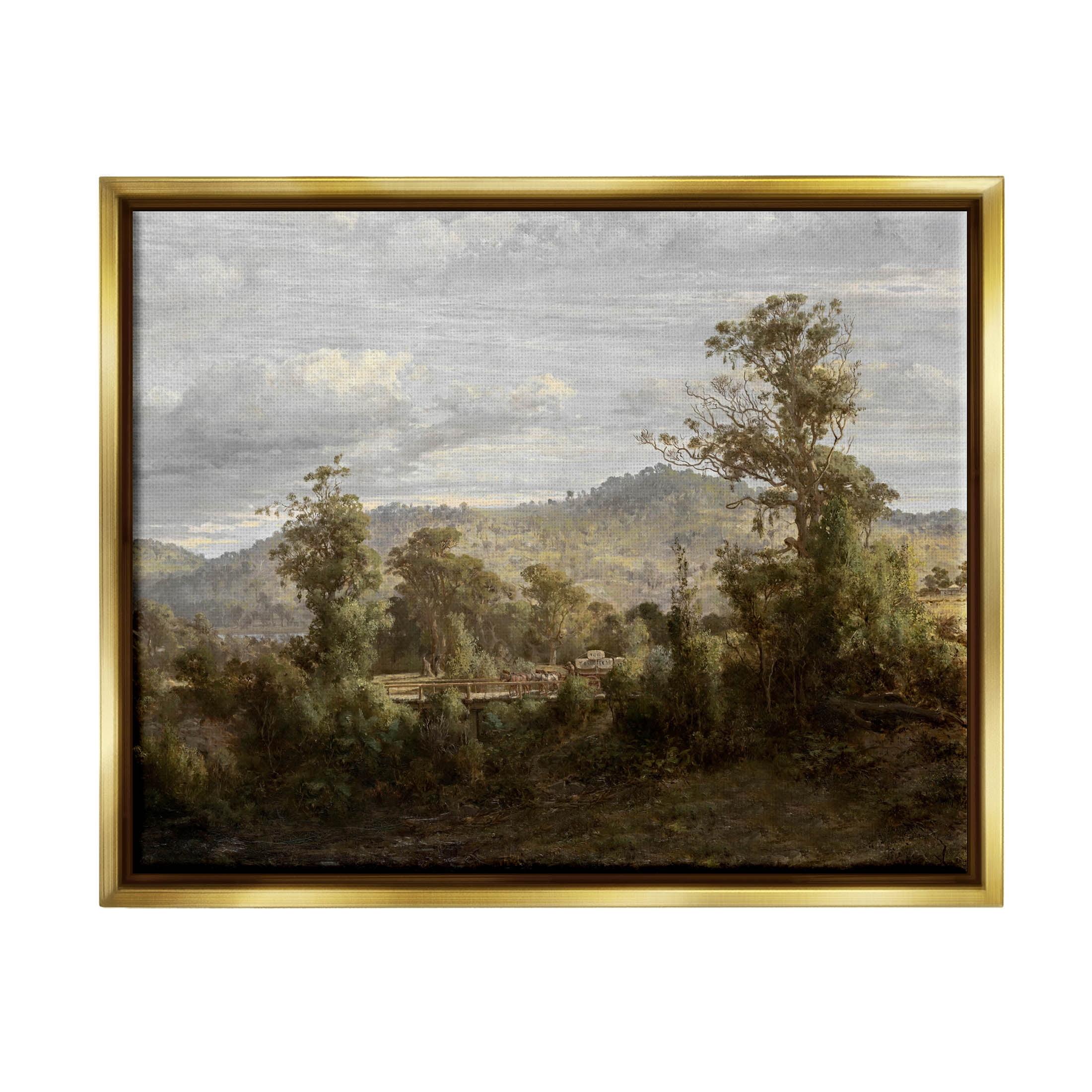 Classic Nature Woodland Landscape Canvas Print with Gold Frame