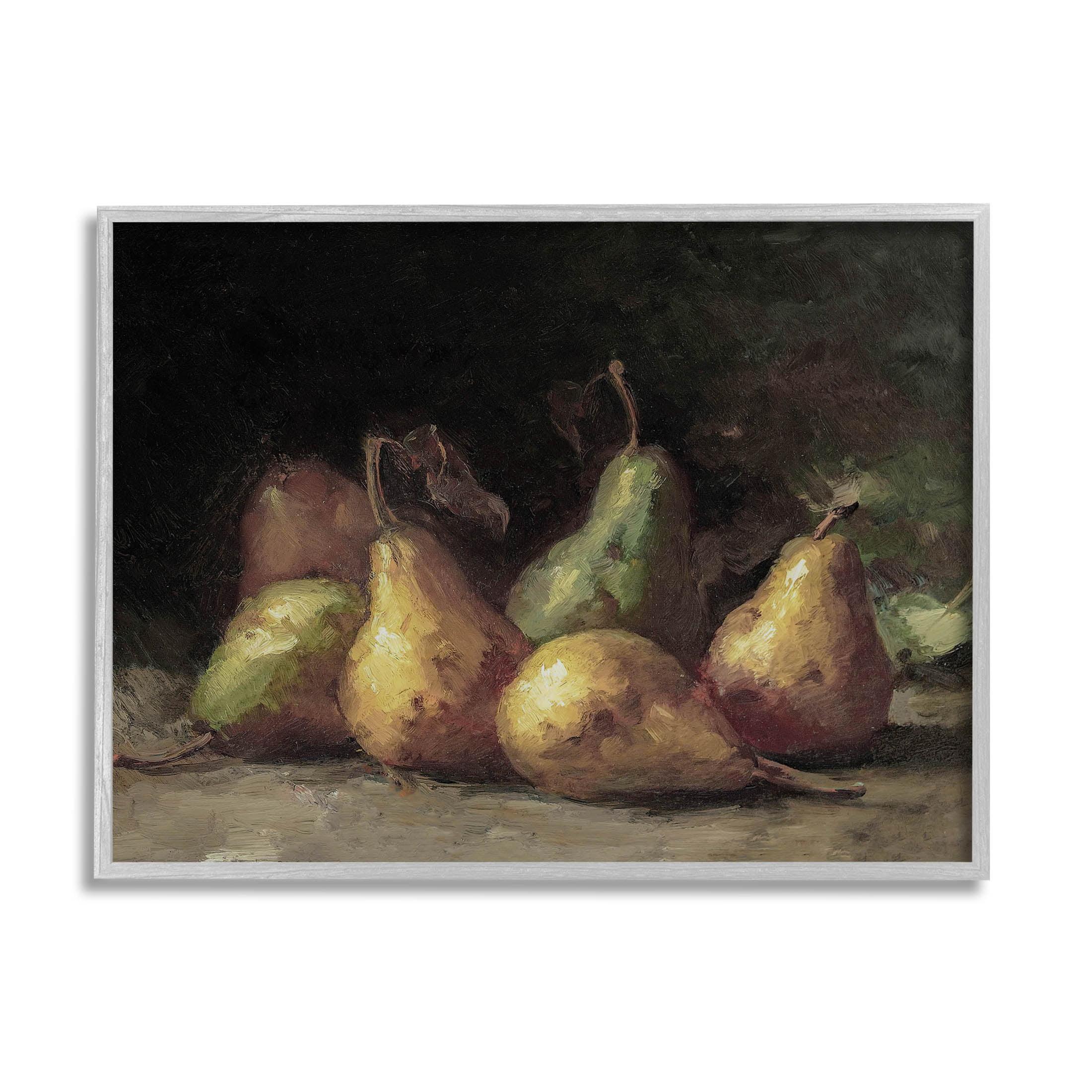 Classic Pears Still Life Gray Framed Canvas Print