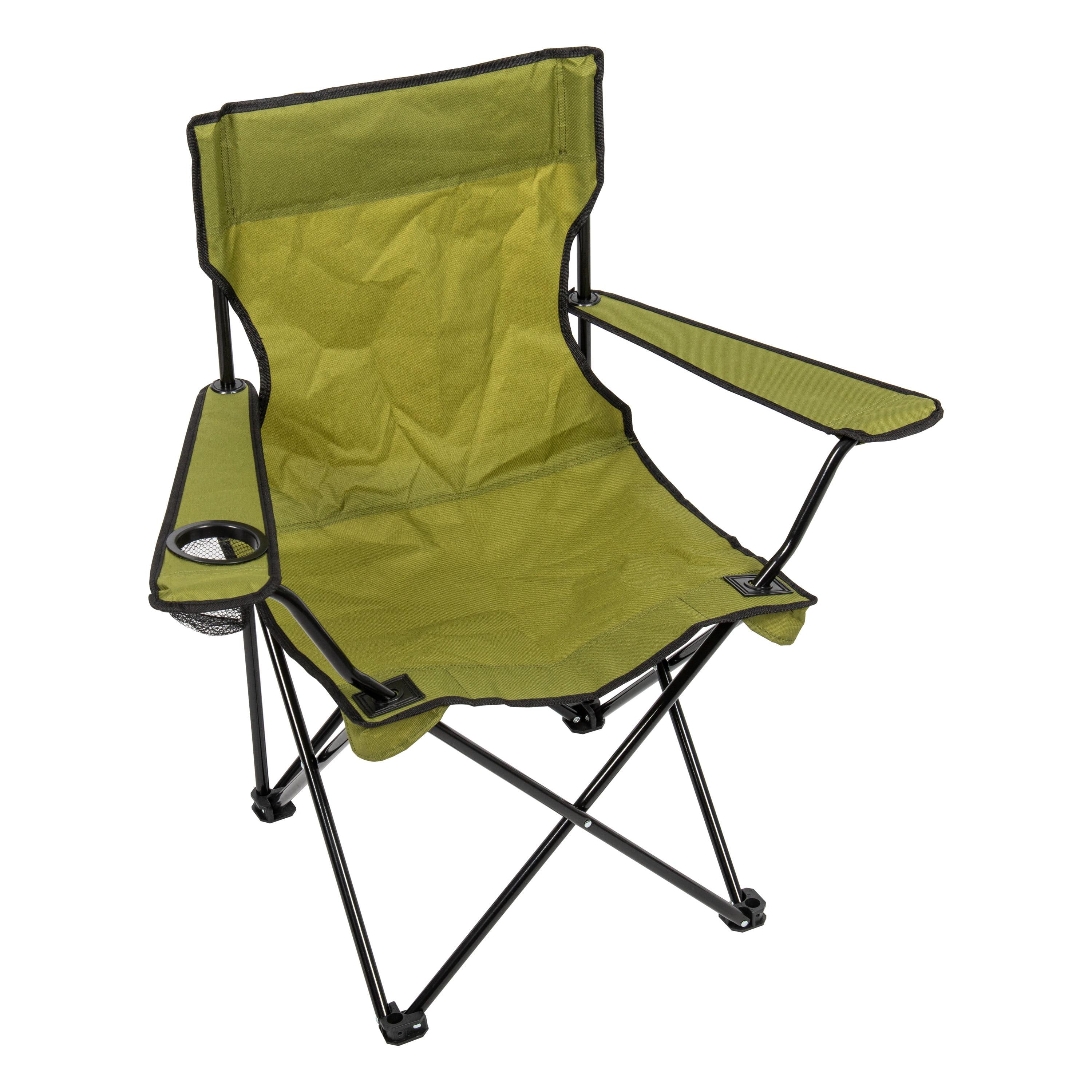 Green Folding Quad Camp Chair with Cup Holder