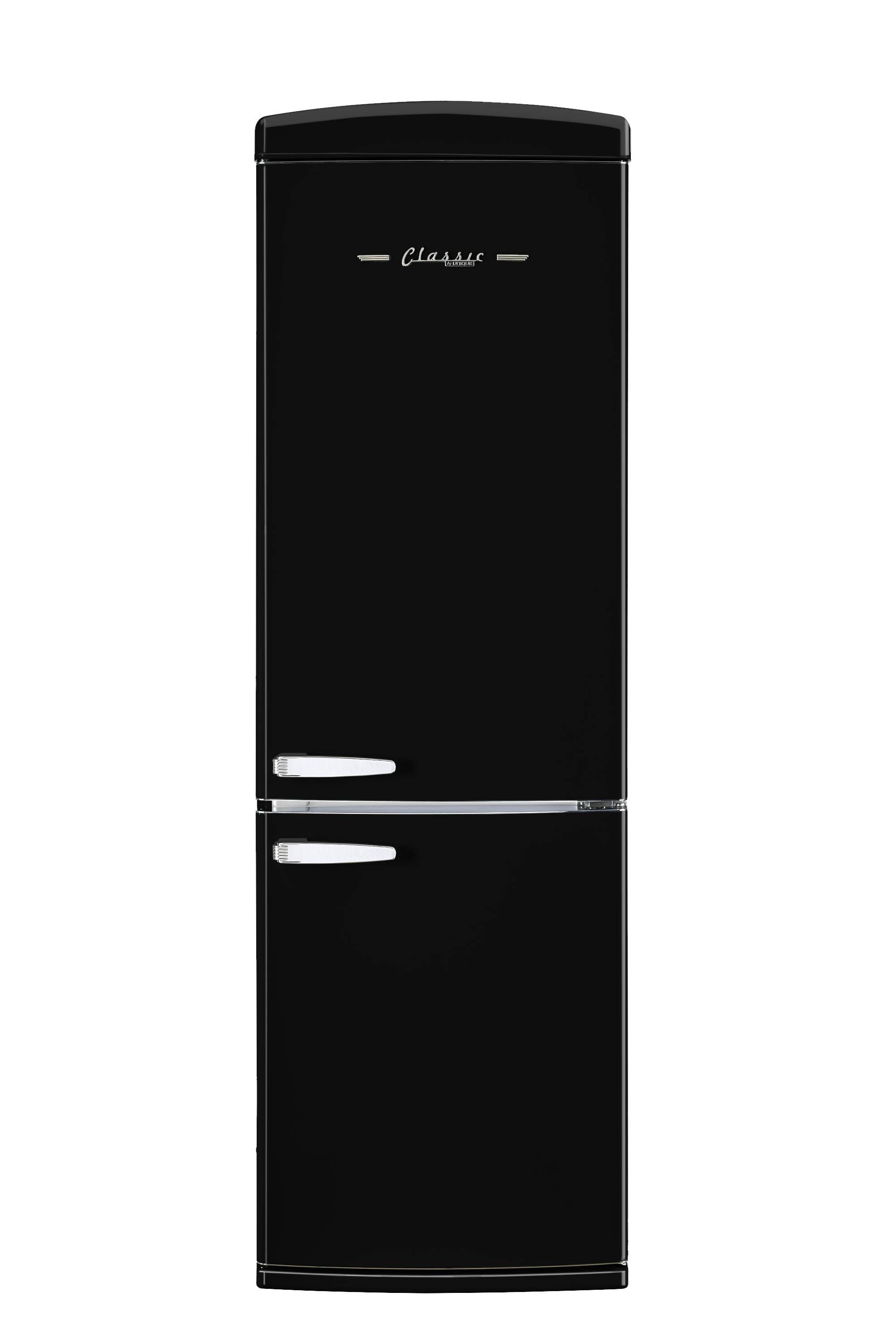 Midnight Black Retro 24" Bottom Mount Refrigerator with Chrome Accents