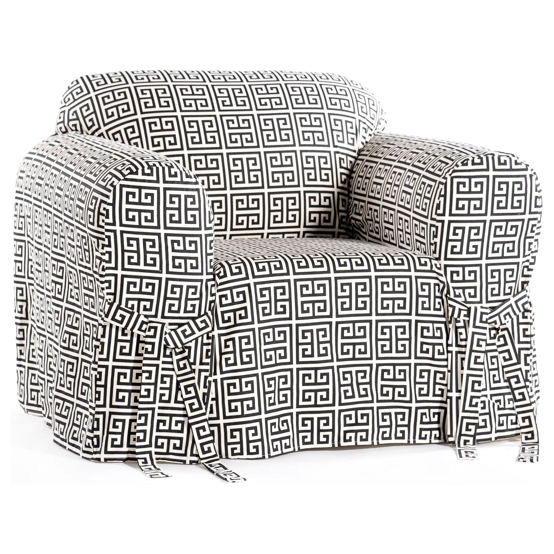 Black and Cream Geometric Cotton Armchair Slipcover