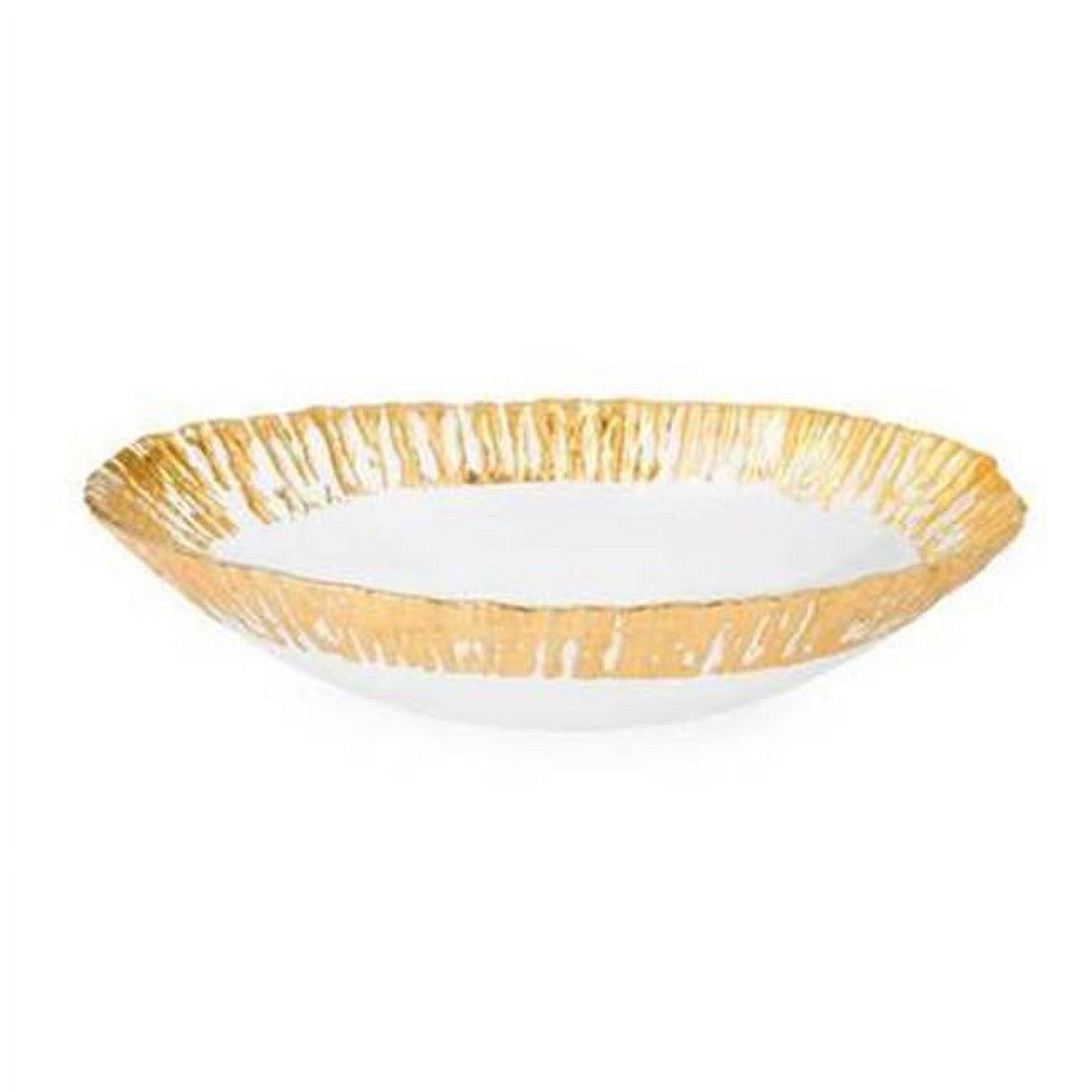 Elegant Scalloped Glass Bowl with 14K Gold Artwork, 11"