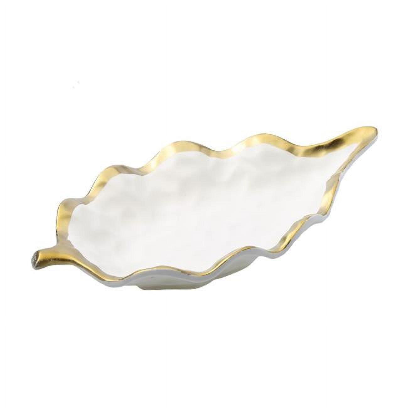 White and Gold Leaf-Shaped Ceramic Platter Dish