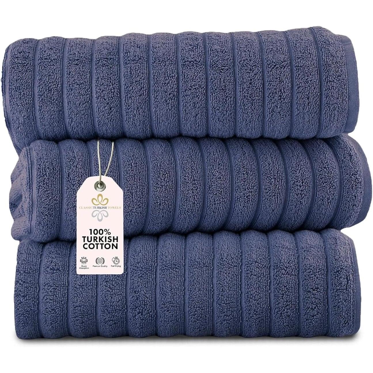 Classic Turkish Towel s Cotton Bath Sheets Set & Oversized Ribbed Towels, Ultra-Soft & Absorbent & Set of 3 - 40x65 Royal Blue
