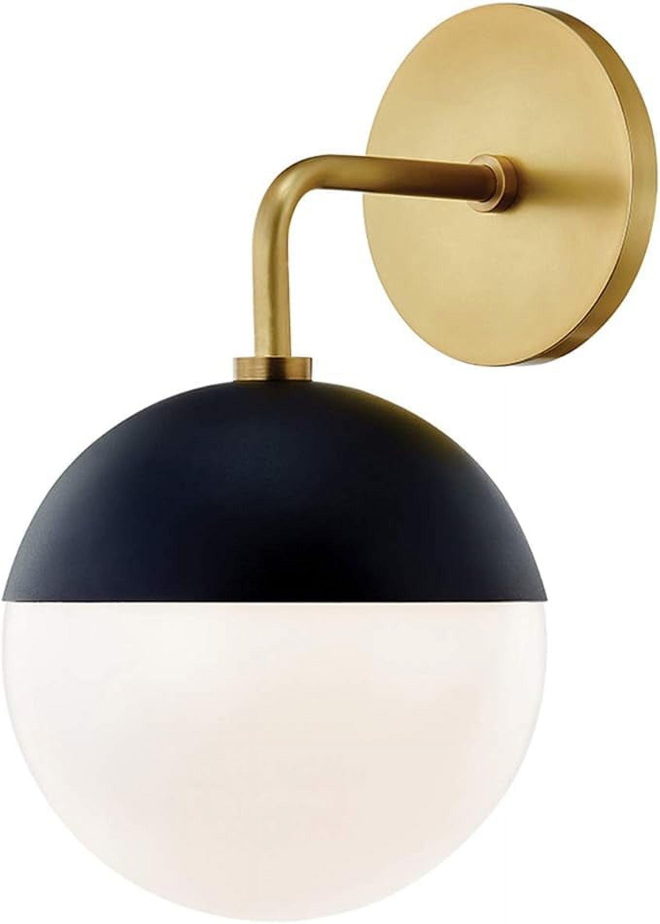 Aged Brass & Black Opal Glass Globe Sconce