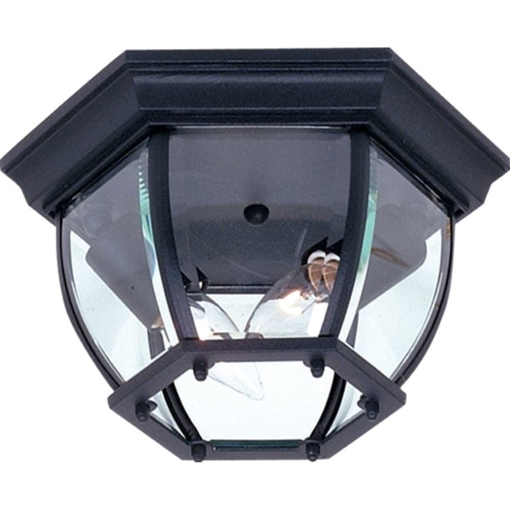 Classico Hexagonal Black Glass 2-Light Outdoor Flush Mount