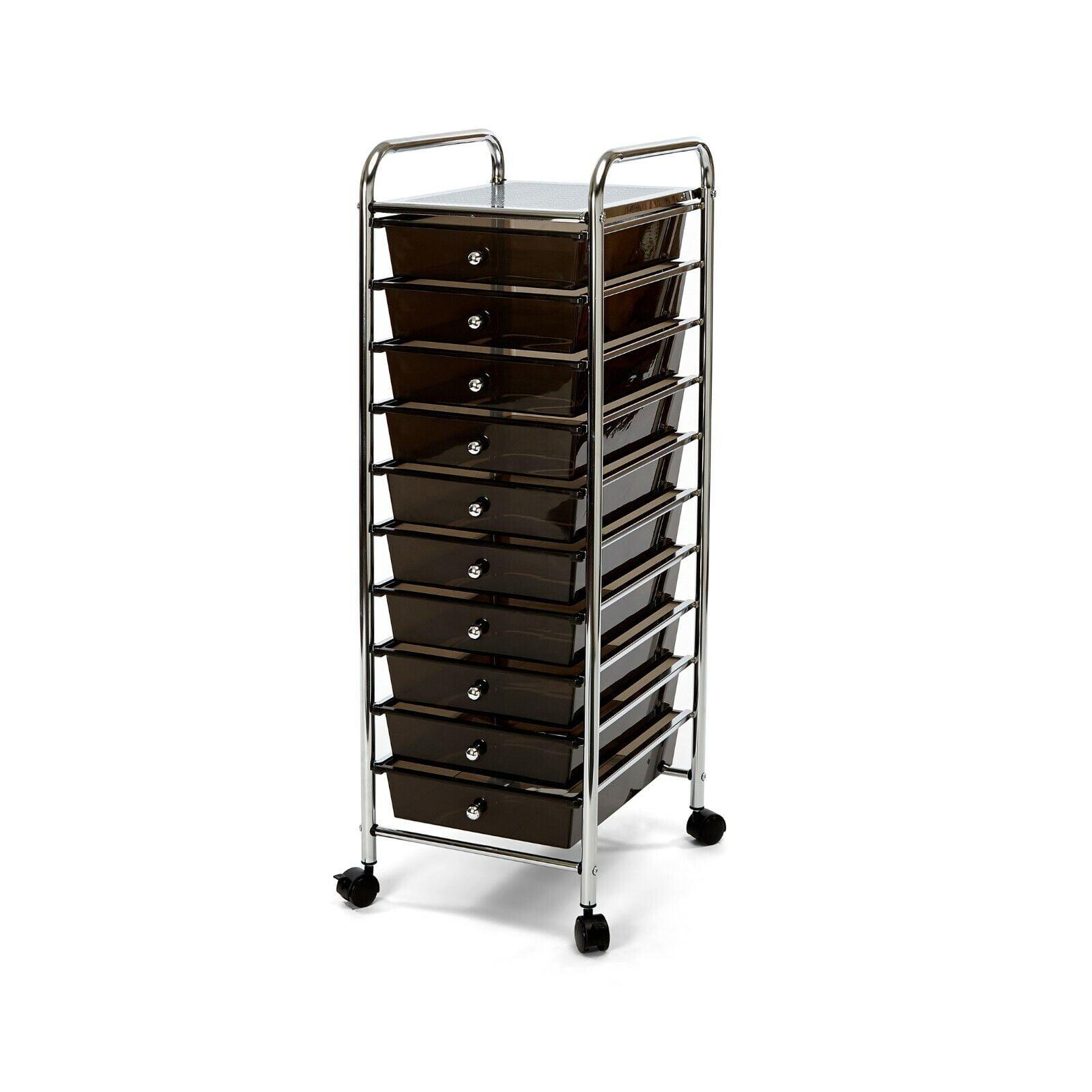 Black 10-Drawer Rolling Utility Storage Organizer with Chrome Frame