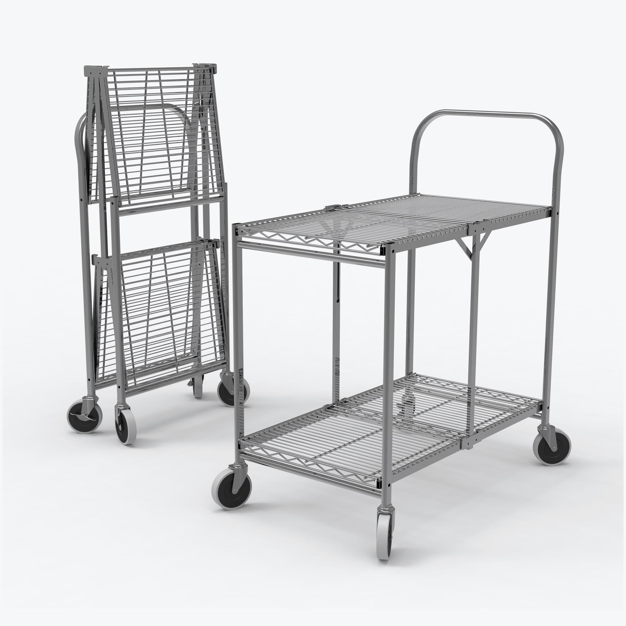 Heavy-Duty Chrome Two-Shelf Collapsible Utility Cart