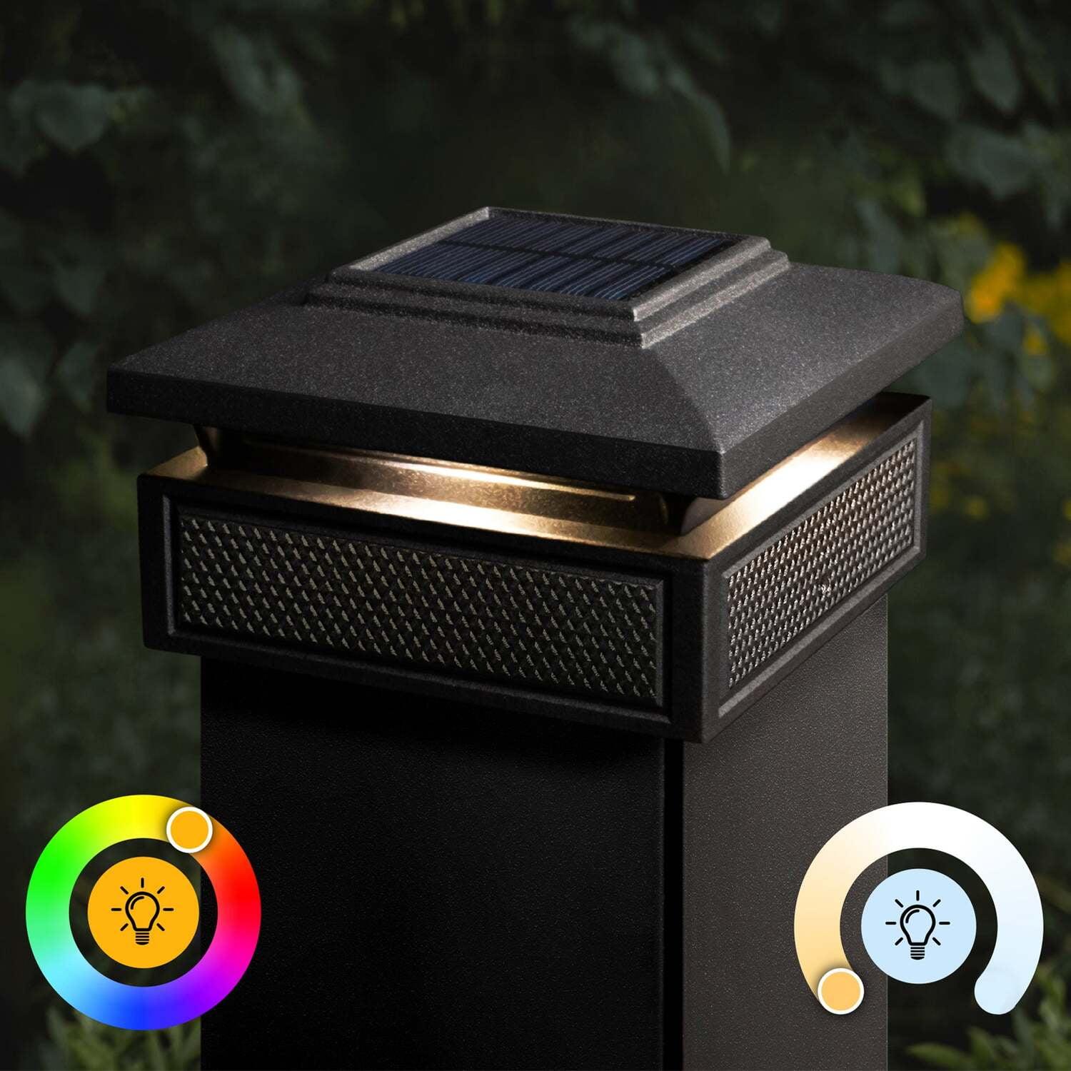 Classy Caps Black Low Voltage Integrated LED Metal Fence Post Cap Light 3.5 In. X 3.5 In. with Base Adapter Included