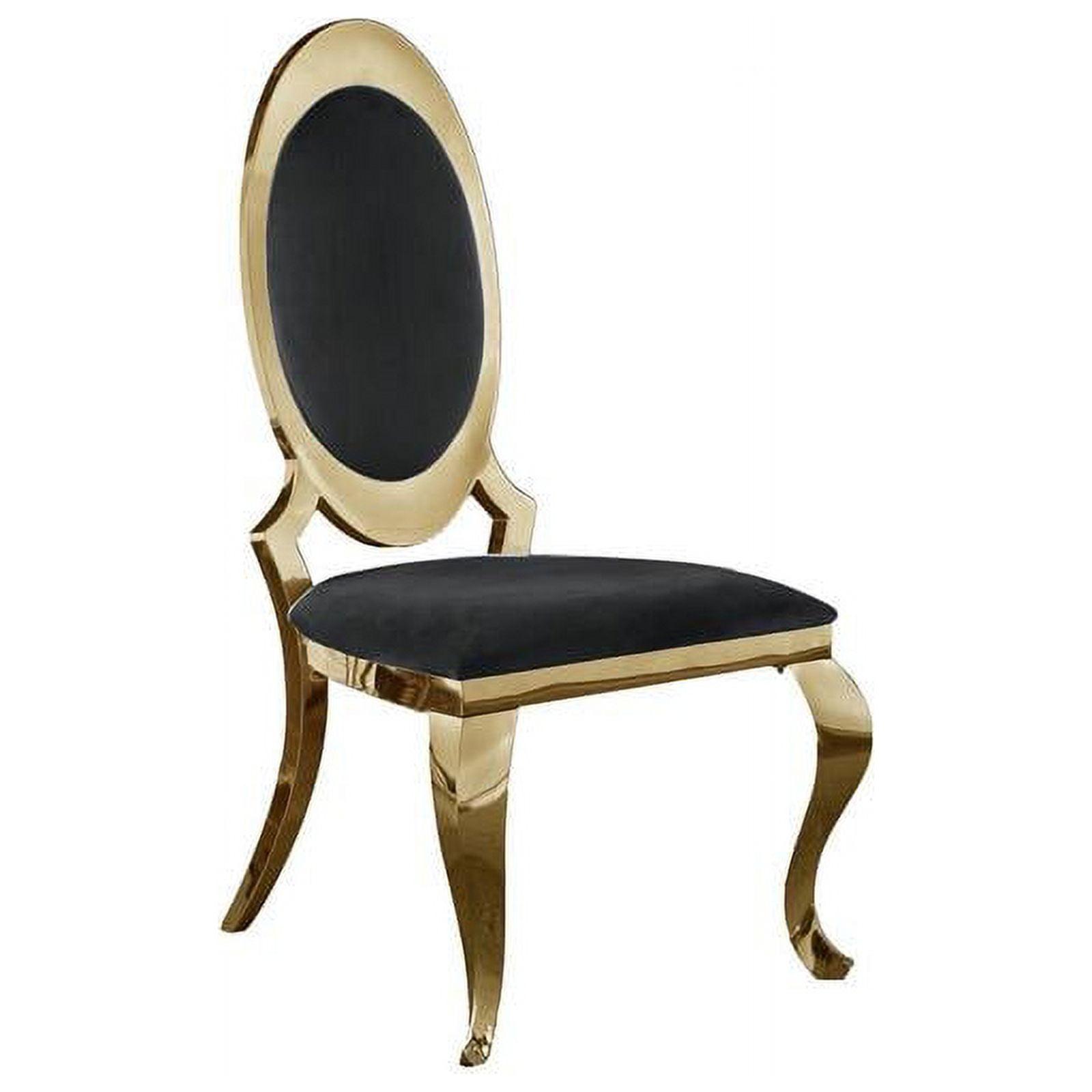 Black Velvet Upholstered Side Chair with Gold Metal Frame