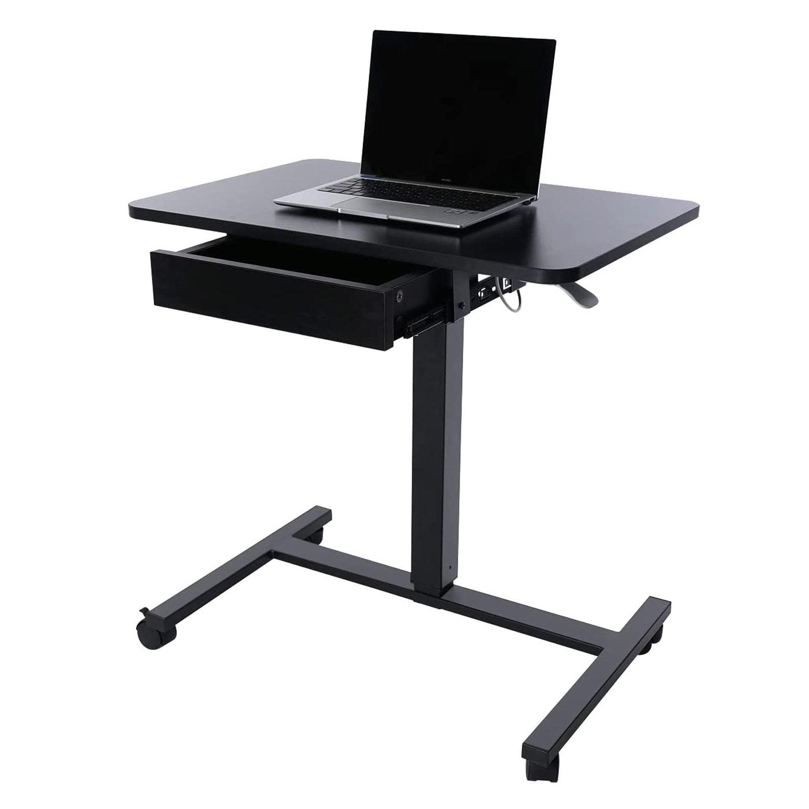 Black Adjustable Height Laptop Cart with Drawer