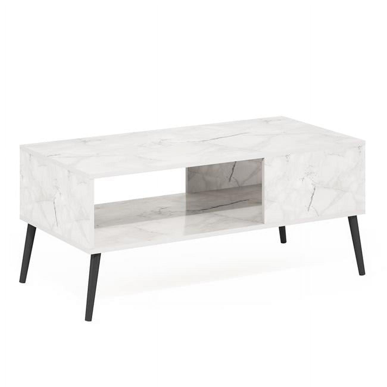 Mid-Century Marble White Rectangular Coffee Table with Wooden Legs