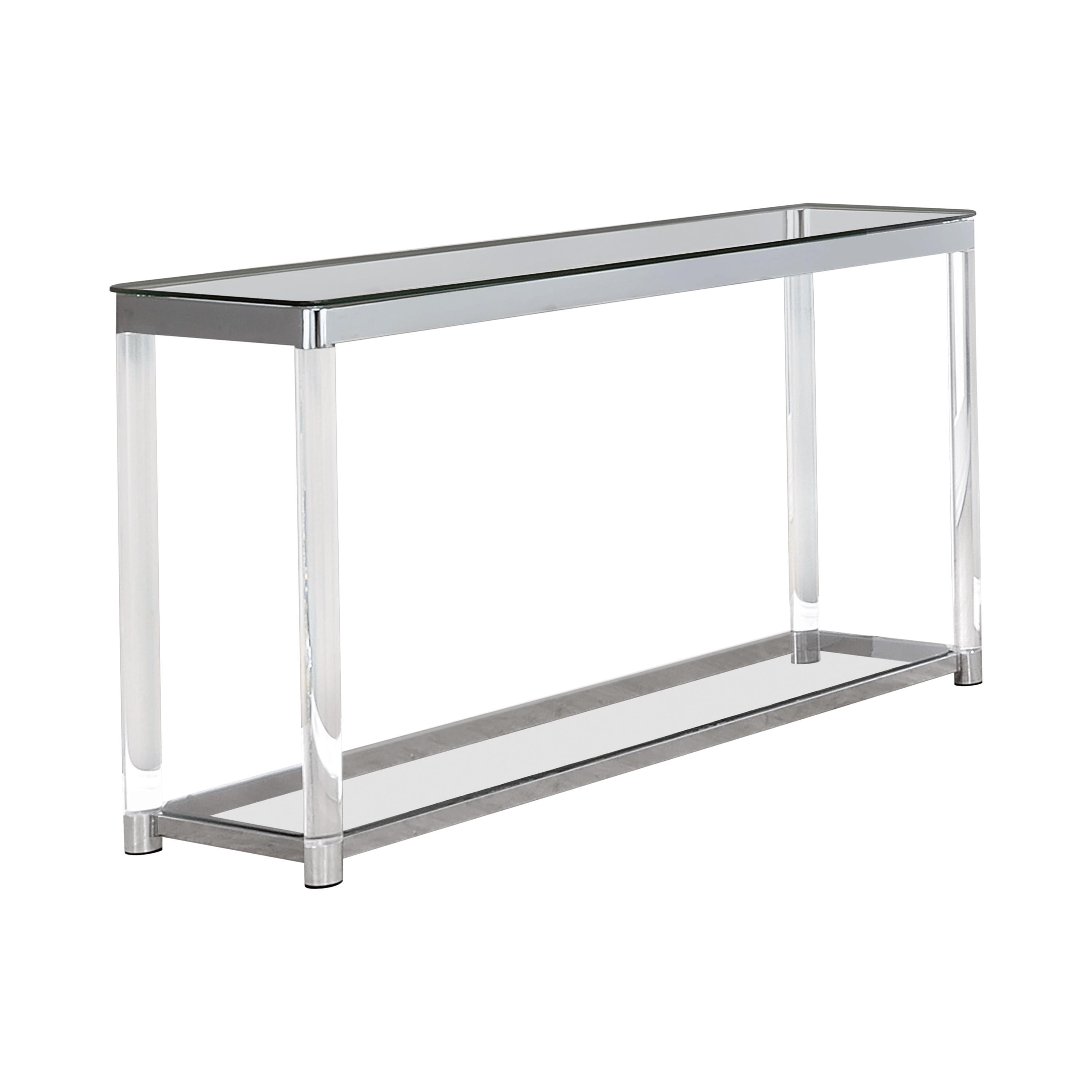 Chrome and Clear Glass Sofa Table with Storage Shelf