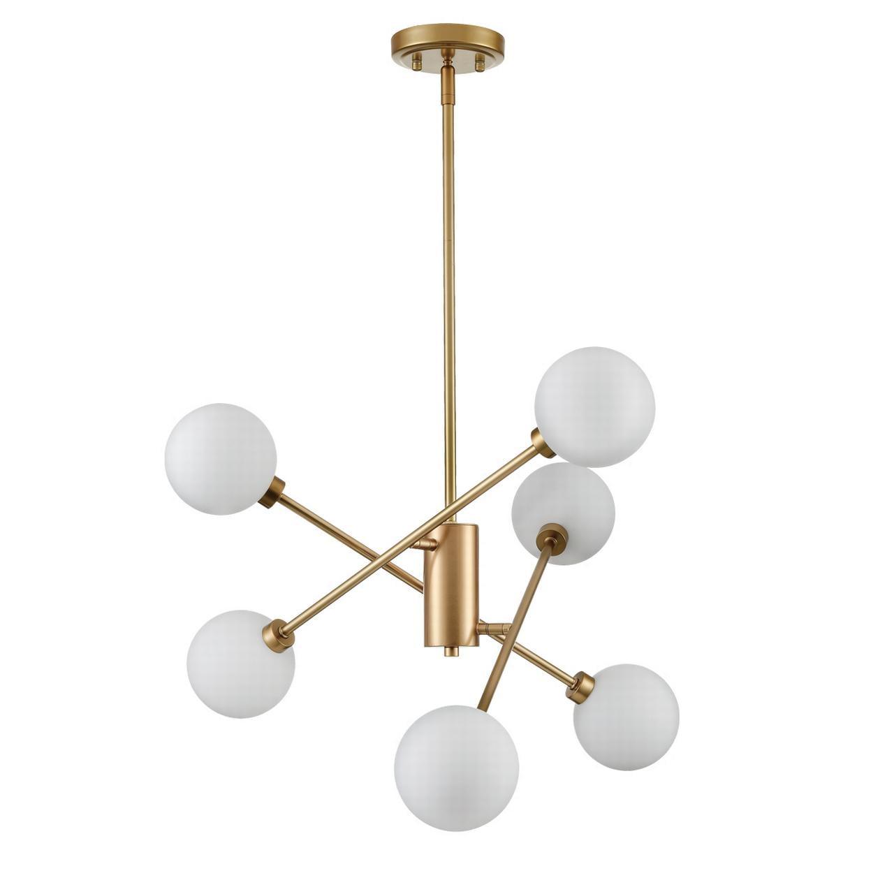 Adjustable Brass Sputnik Chandelier with Milk Glass Shades