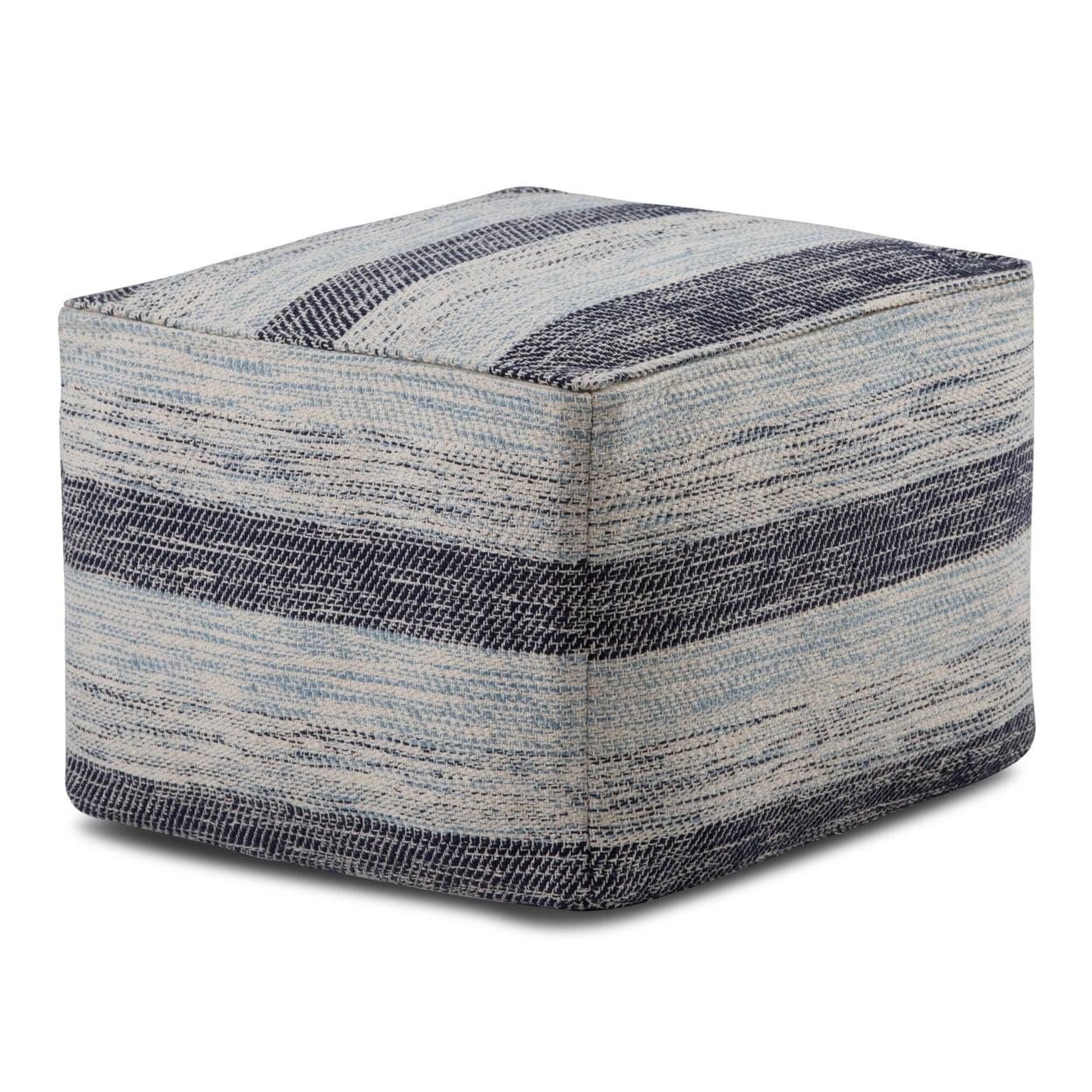 Patterned Blue Melange Cotton Square Pouf