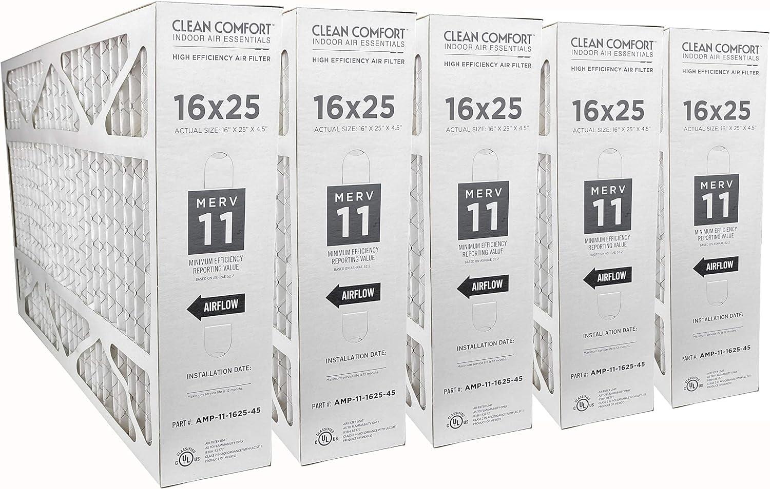 YYOJ Clean Comfort Media Air Filter MERV 11 Appliance Air Filters, 16" x 25" x 4.5", 2-Pack