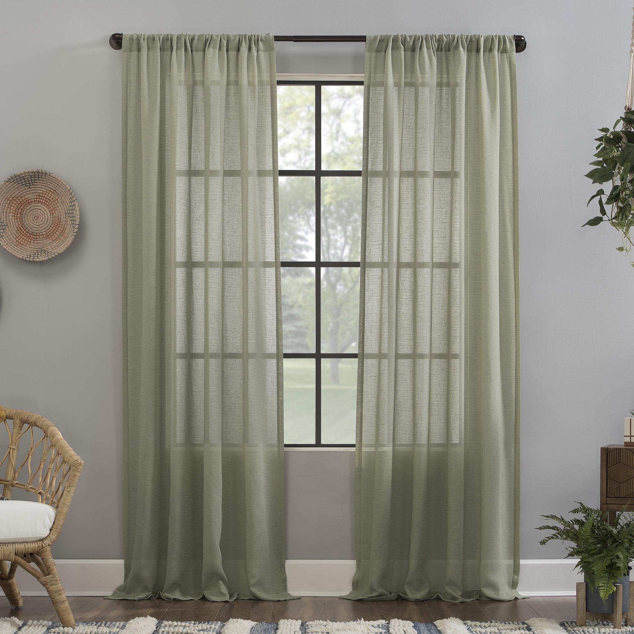 63"x52" Crushed Texture Anti-Dust Sheer Curtain Panel Celadon Green - Clean Window: Modern Linen Rod Pocket