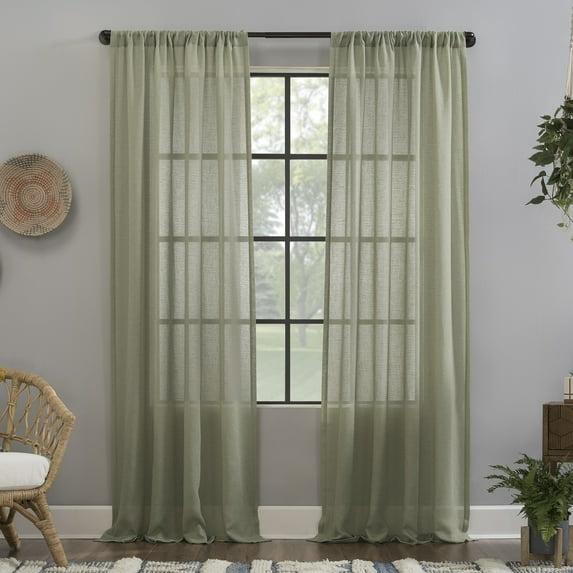 63"x52" Crushed Texture Anti-Dust Sheer Curtain Panel Celadon Green - Clean Window: Modern Linen Rod Pocket