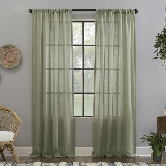 63"x52" Crushed Texture Anti-Dust Sheer Curtain Panel Celadon Green - Clean Window: Modern Linen Rod Pocket