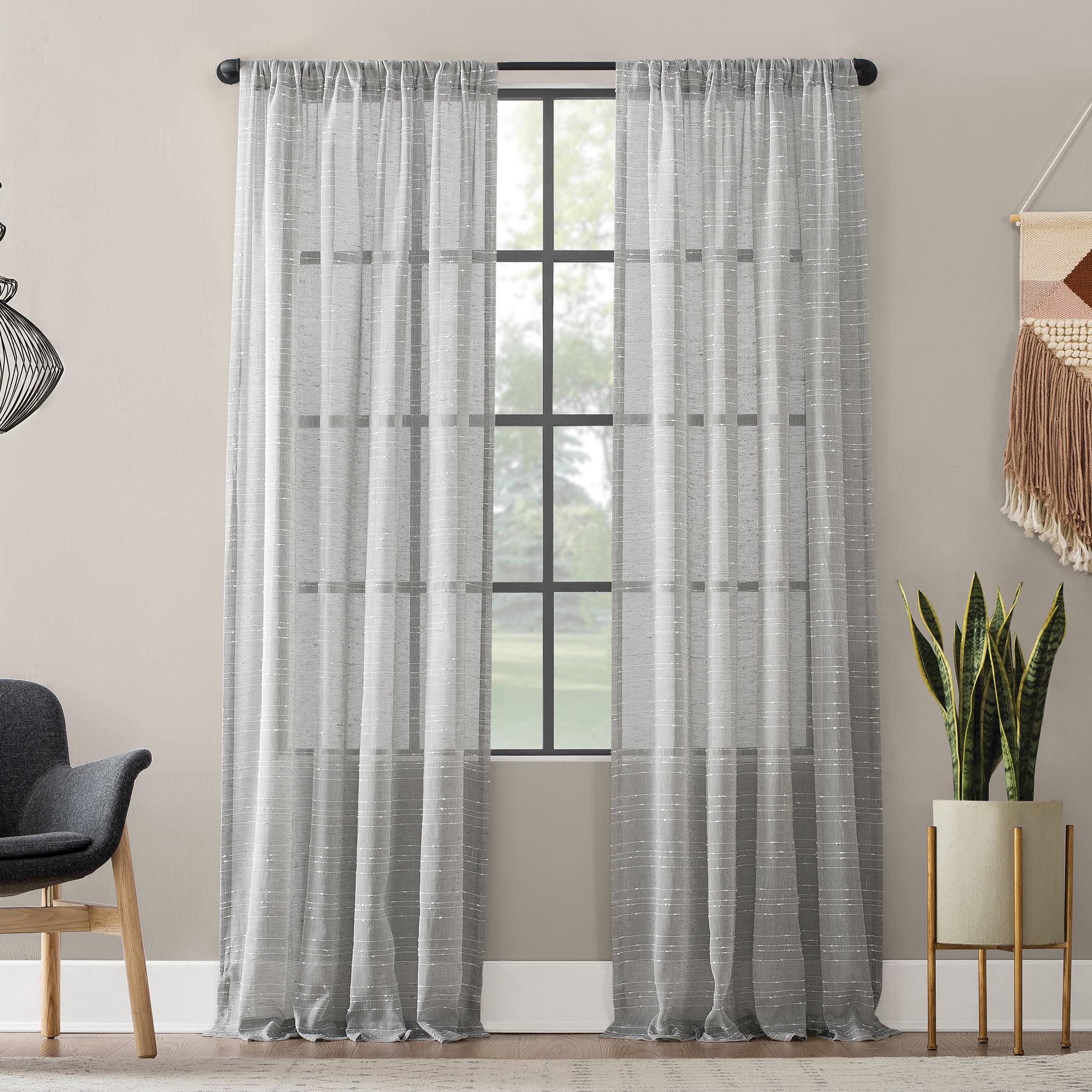 Gray Sheer Linen Blend Rod Pocket Curtain Panel