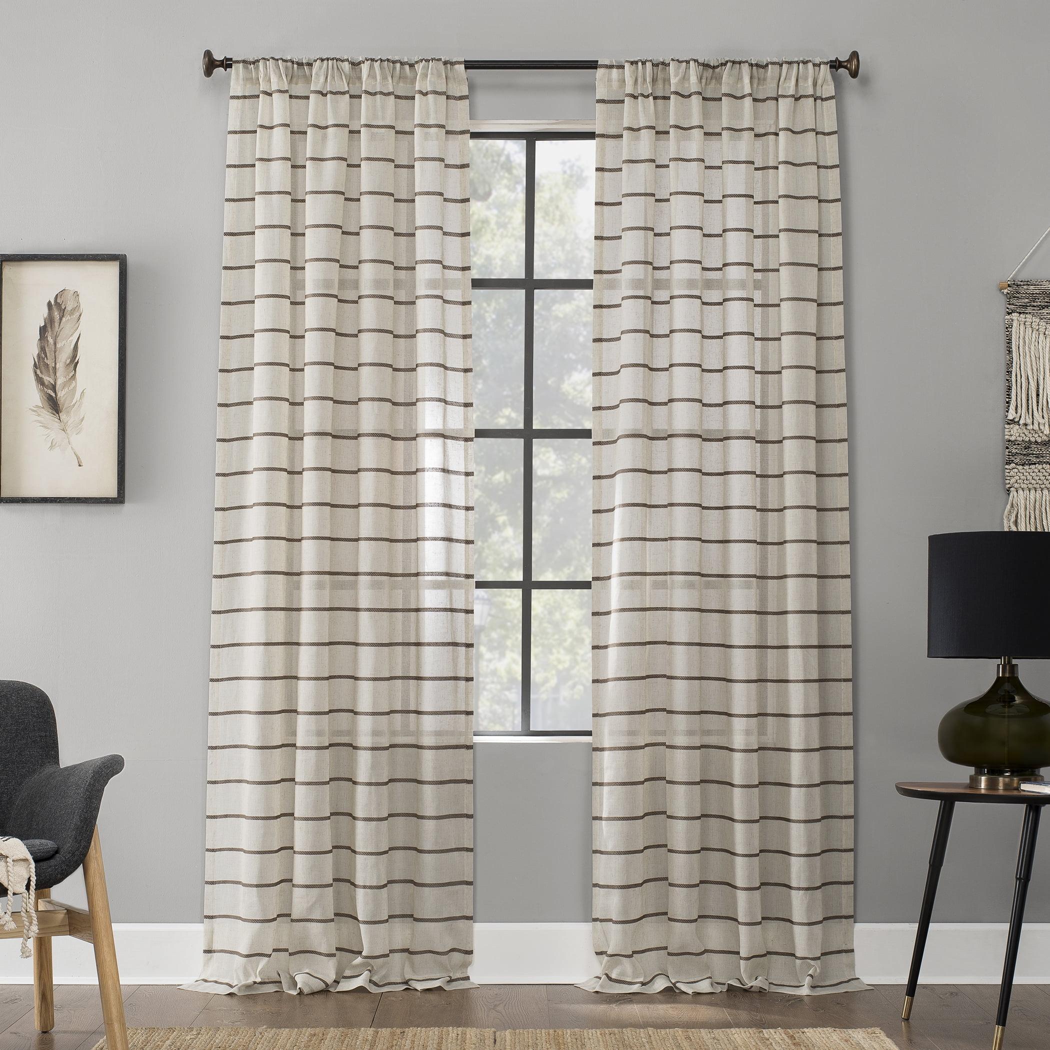 Clean Window Aso Twill Stripe Anti-Dust Linen Blend Sheer Curtain Panel