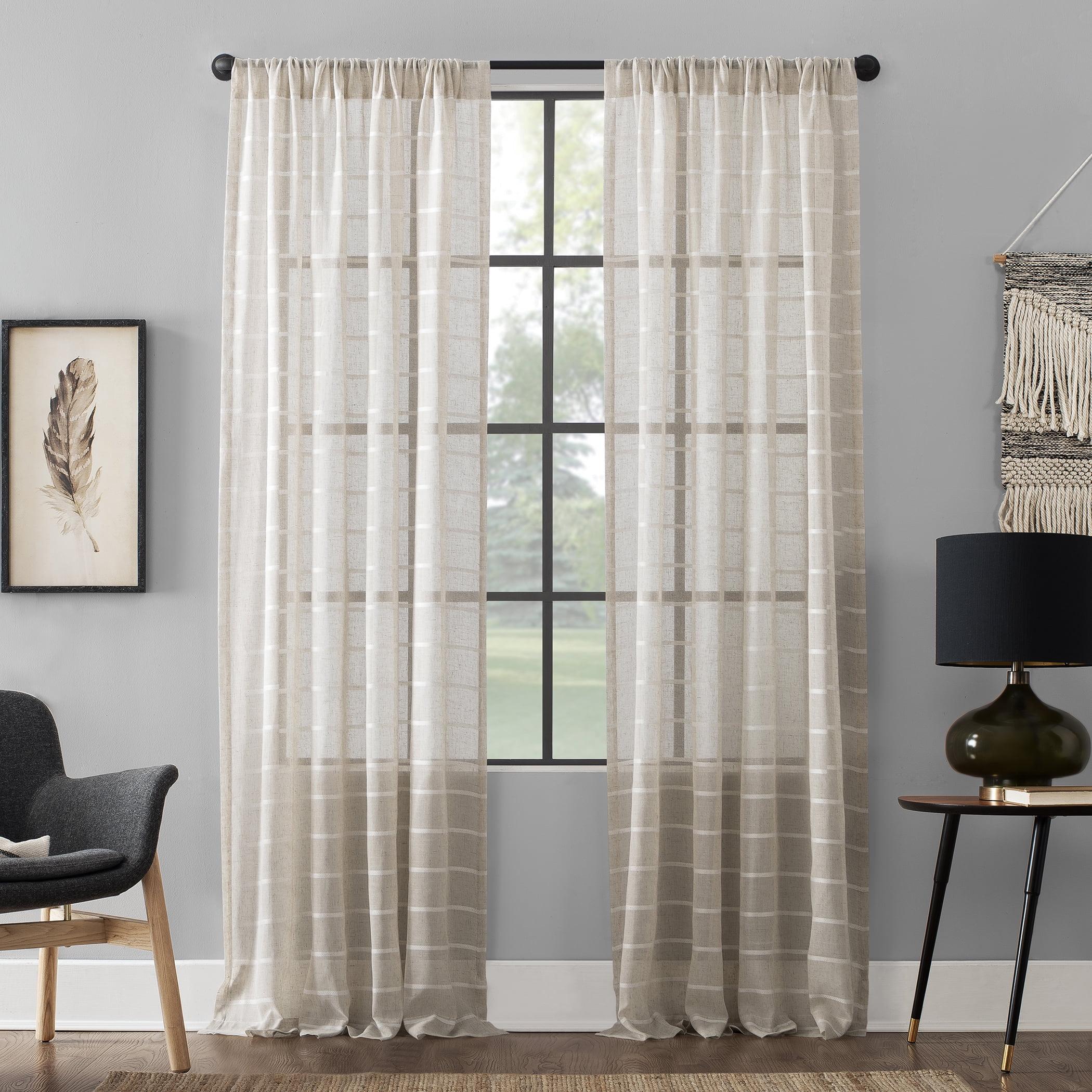 Clean Window Aso Twill Stripe Anti-Dust Linen Blend Sheer Curtain Panel