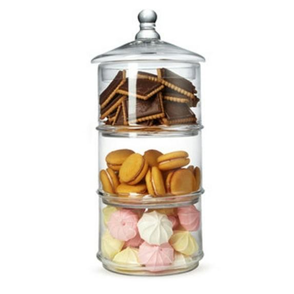 Clear 16 inch Stacking Food Storage, 3 Tier Cookie Candy Jars, MyGift Apothecary Glass Container with Lid