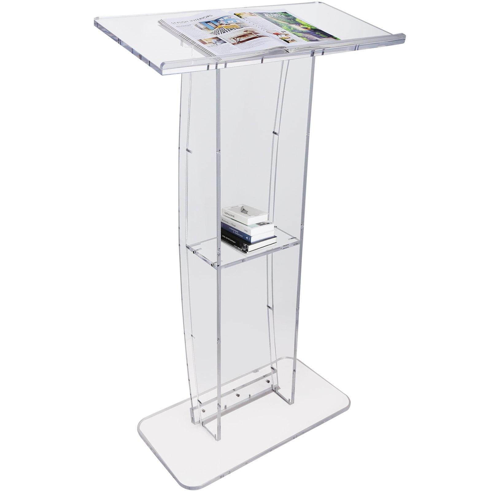 BENTISM Acrylic Podium Acrylic Pulpit 47" Acrylic Podium Stand w/ Wide Reading Surface Storage Shelf Floor-Standing Plexiglass Lectern Stand-Up Podium Conference Lectern for Church Office School White