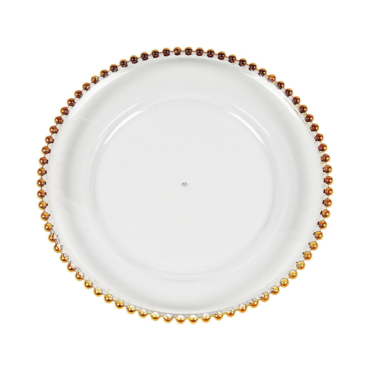 Clear Chargers with Gold Beaded Trim - Party Supplies - 6 Pieces