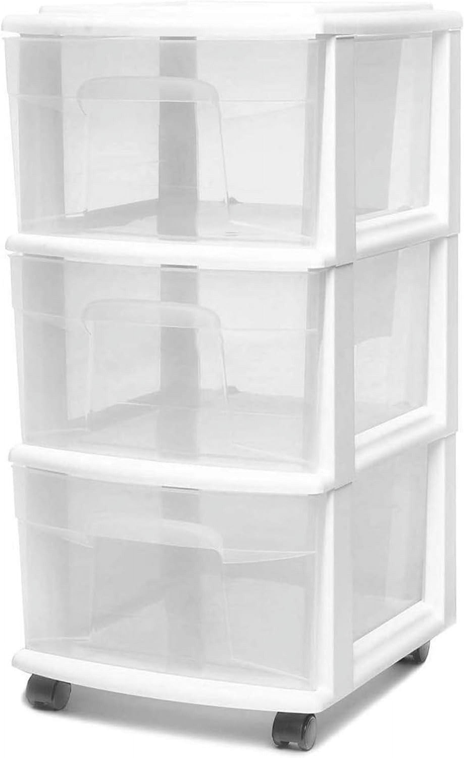 Open Box Plastic 3 Drawer M Storage Container Tower, Clear Drawers/White Frame