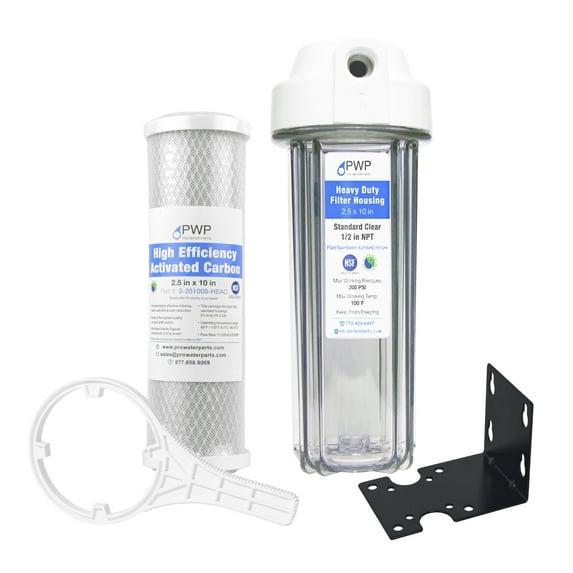 Clear RV Filter Housing with High Efficiency Activated Carbon Filter 2.5X10" 1/2" NPT Ports Replaces FRE-10H