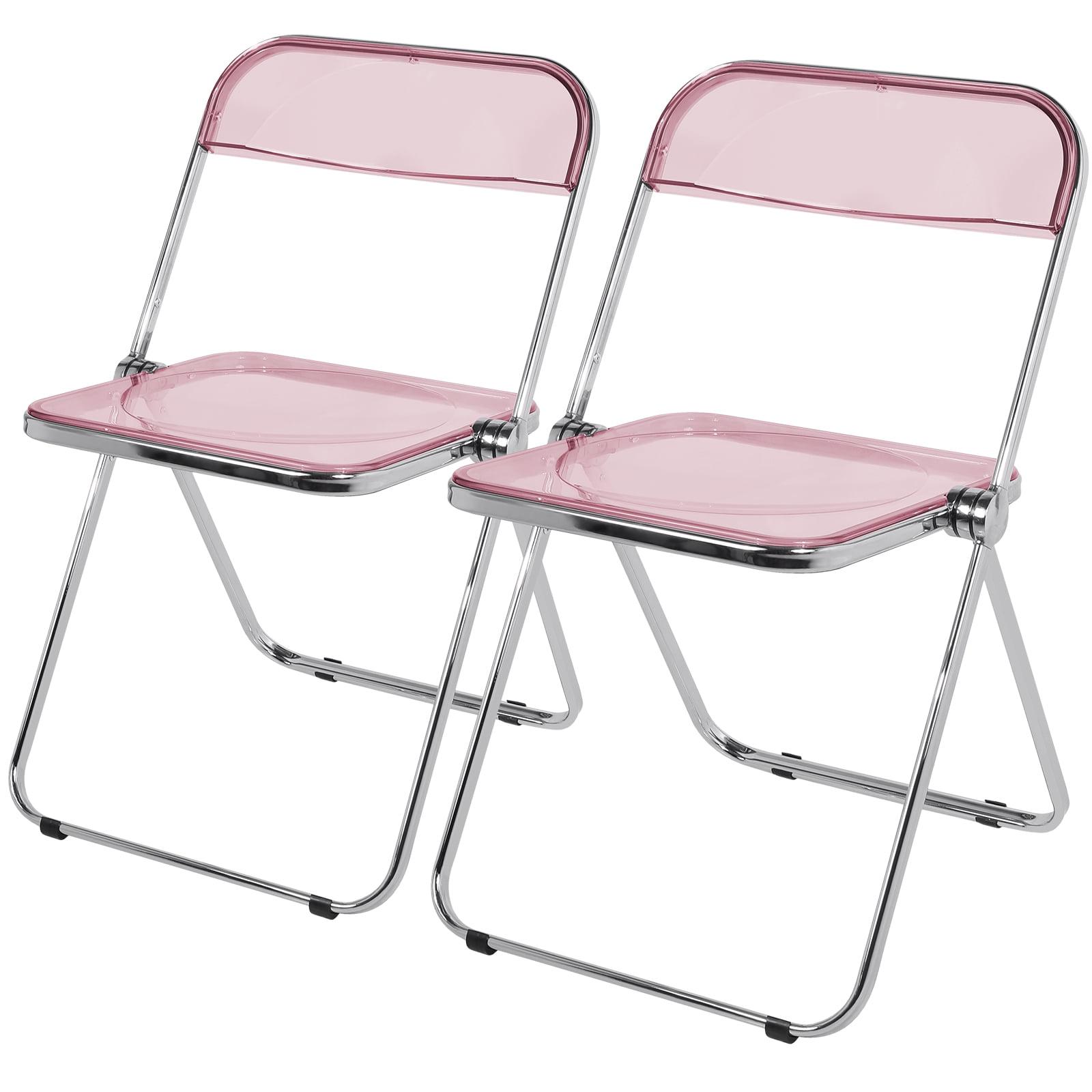 Zimtiown Set of 2 Folding Chairs Transparent Armless  Portable Chair,  Arylic Folding Chair for Weeding, Cafeteria, Resturant Compact Chairs for Study Class Room, Pink