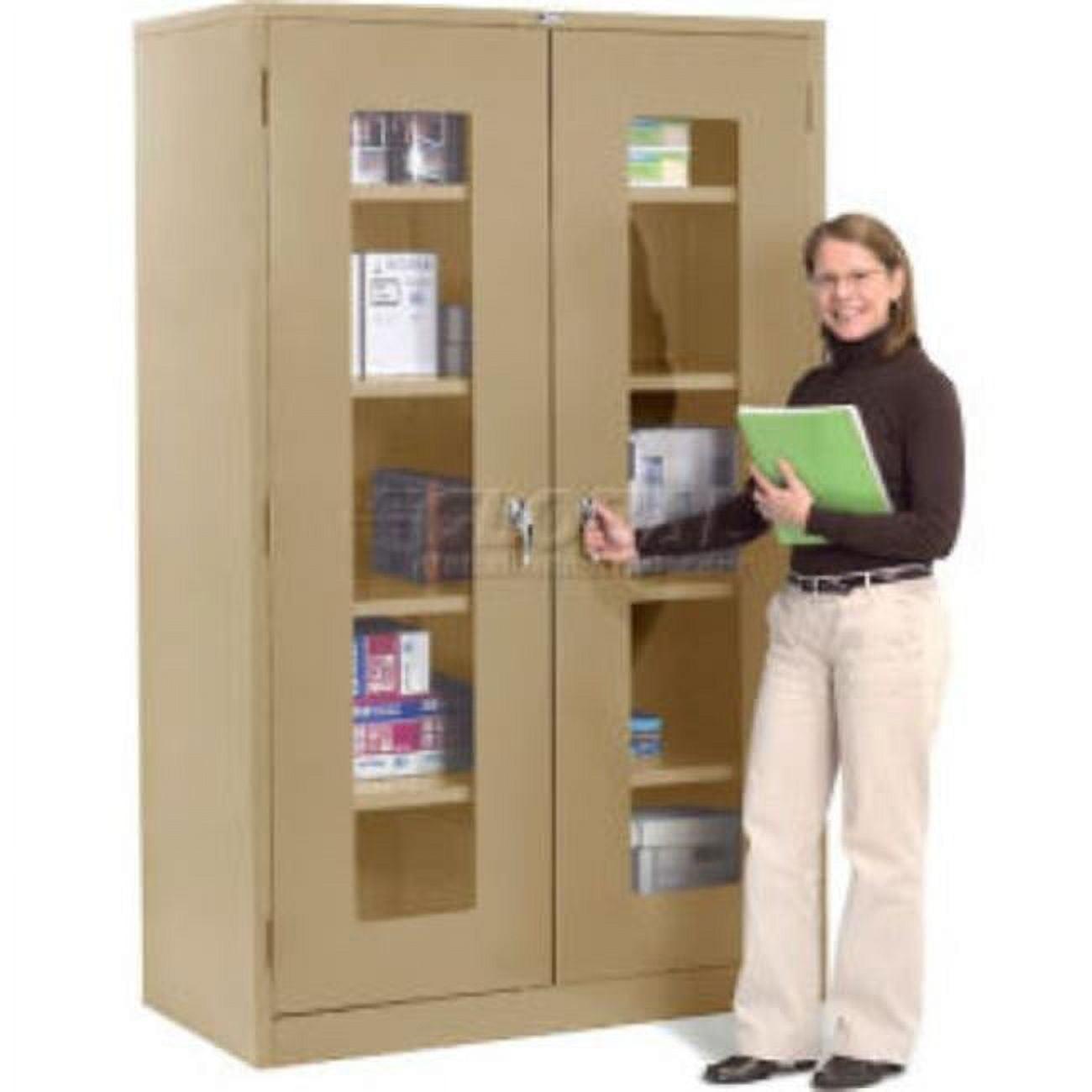 Tan Steel Lockable Storage Cabinet with Adjustable Shelving