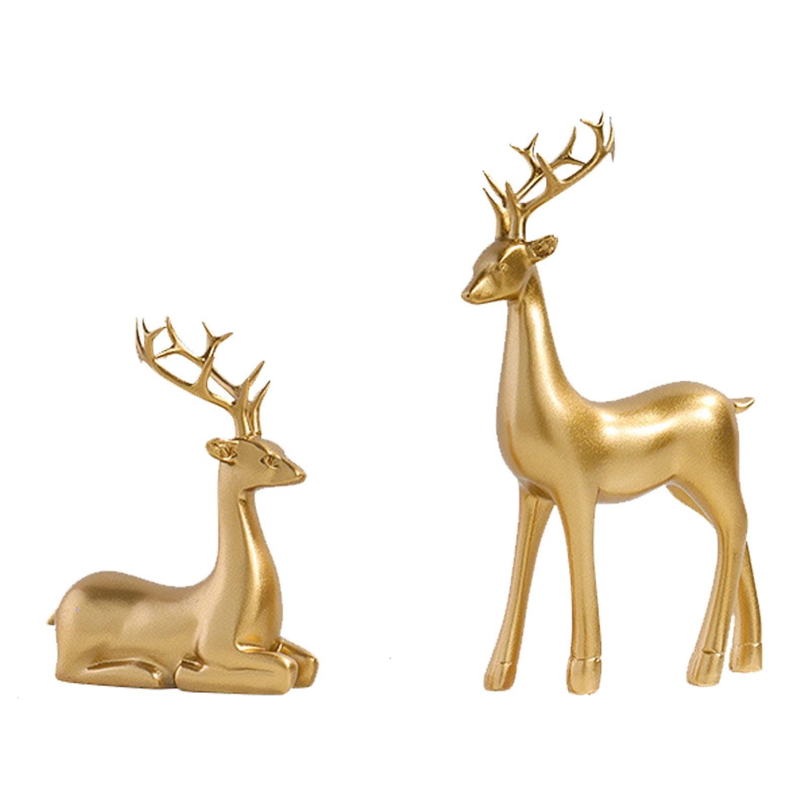 Kedshhgu 2 Pcs Small Reindeer Sculpture Resin Christmas Reindeer Elk Mini Xmas Deer Statue Animal Table Centerpiece for Home Living Room Office Decor