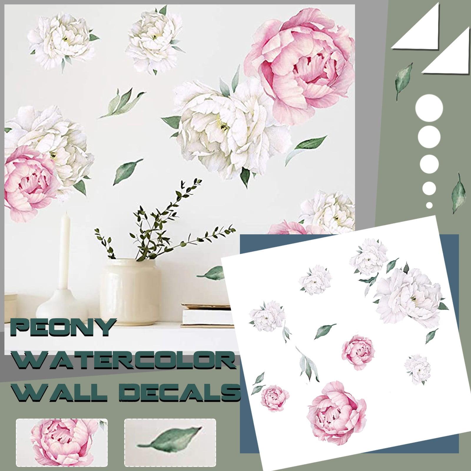 mveomtd Decals Watercolor) Flowers And Peony Peony ( Watercolor White Decor Wall Wall Sticker Wall decals Wall art stickers Peel and stick decals