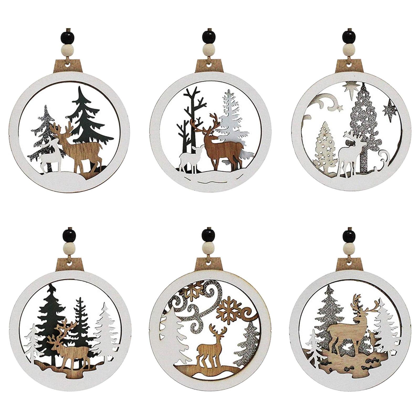 JOYFY 6pcs Christmas Hanging Ornaments Xmas Wooden Hanging Reindeer Ornament for Christmas Tree