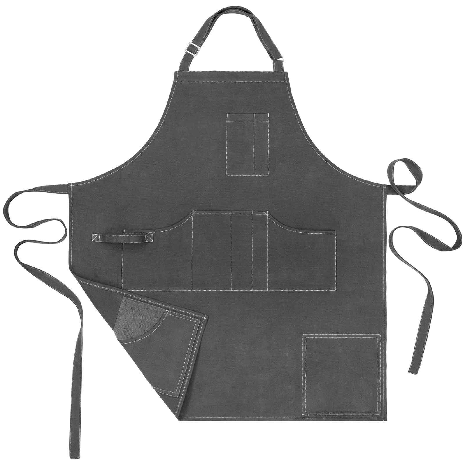 OPUX Chef Apron for Men, Kitchen Apron with Pockets for Women, Large Unisex Canvas Apron for Cooking Grilling BBQ Baking. (Grey)