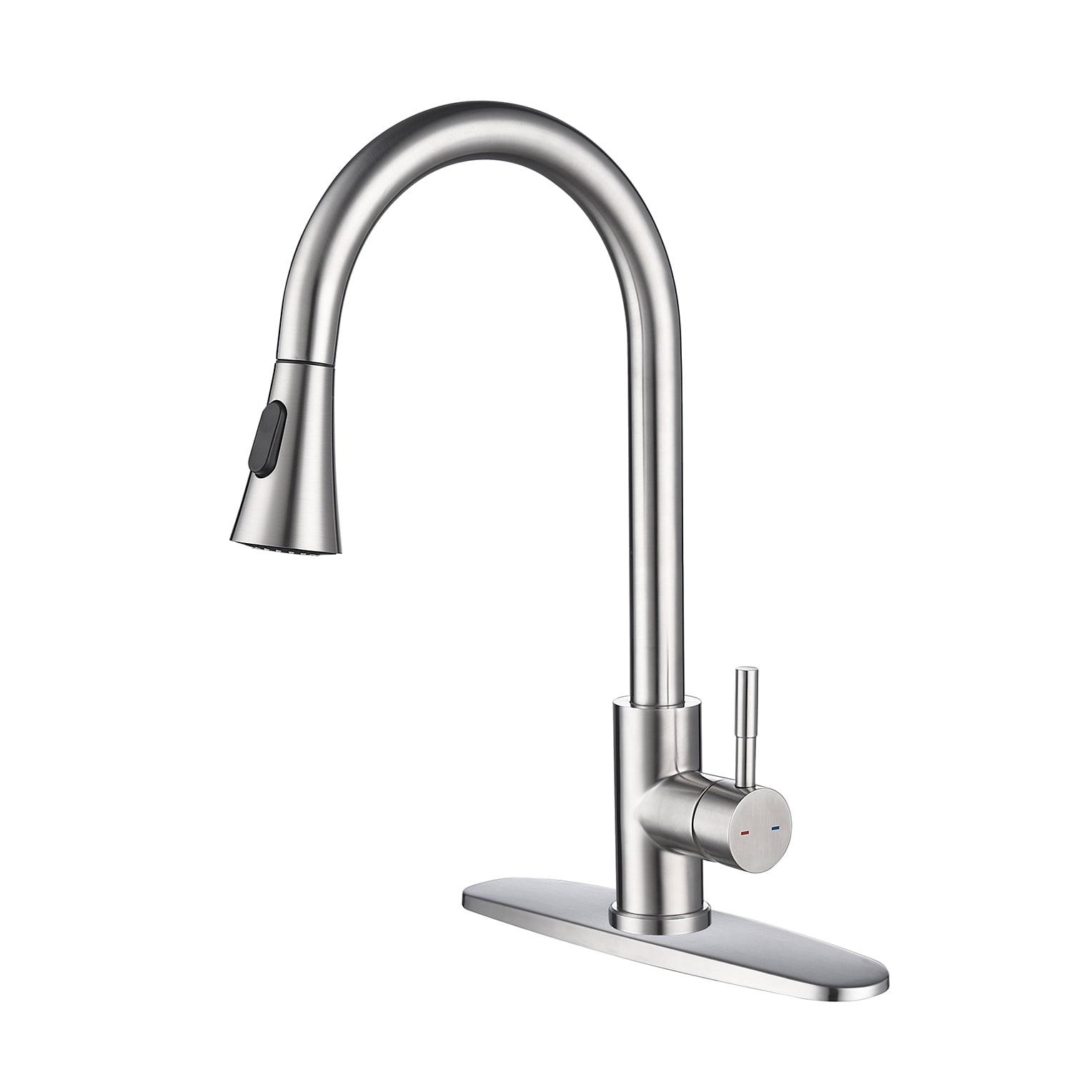 Clearance! Kitchen Faucet with Pull Down Sprayer, Brushed Nickel Single Handle High Arc Kitchen Sink Faucet, Stainless Steel Kitchen Faucets with Deck Plate, Modern rv Pull Out Kitchen Faucets