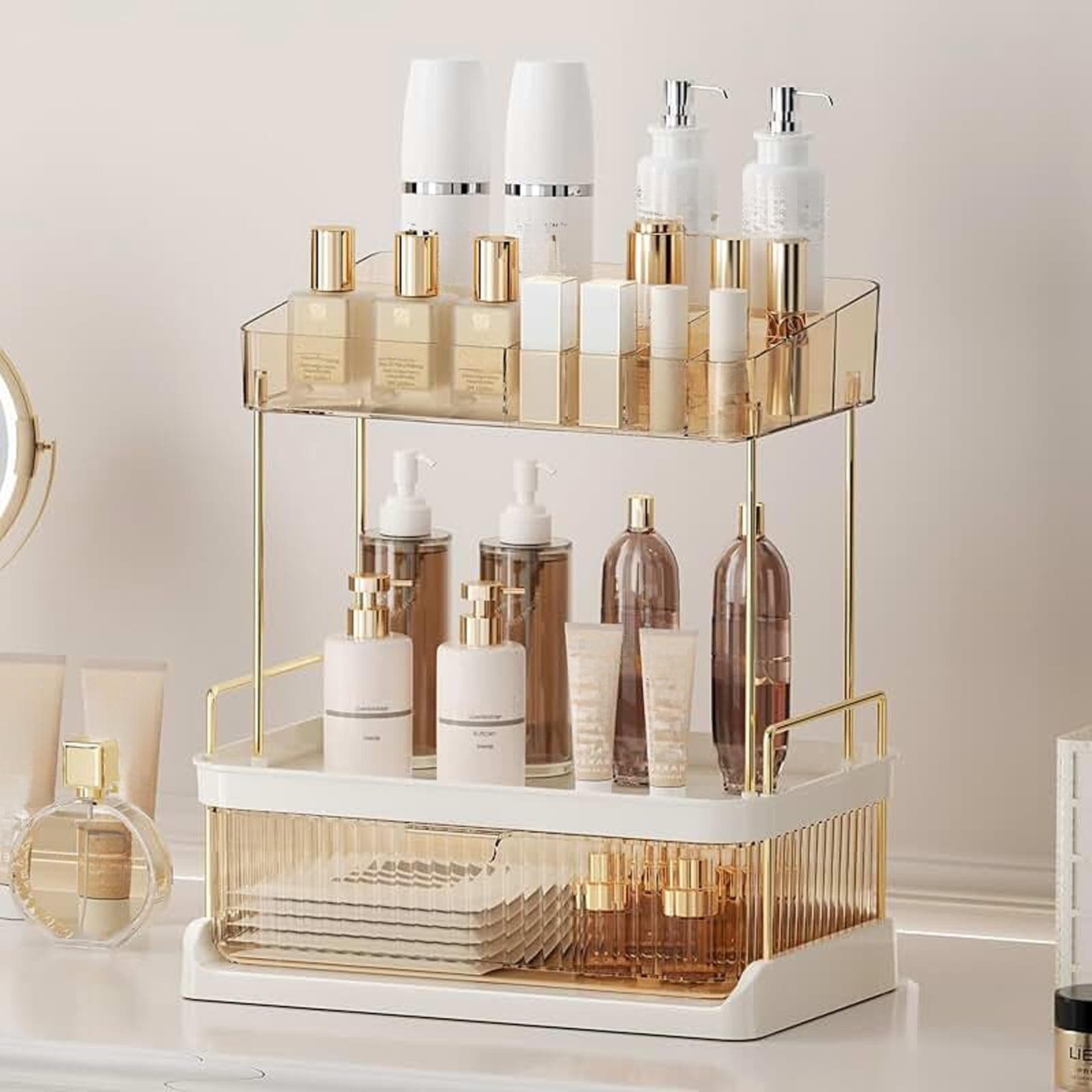 2-Tier 2-Drawer Bathroom Counter Organizer, Elegant Makeup Organizer, Easy To Install, Suitable As Bathroom Organizers And Storage, Vanity And Countertop Organizer