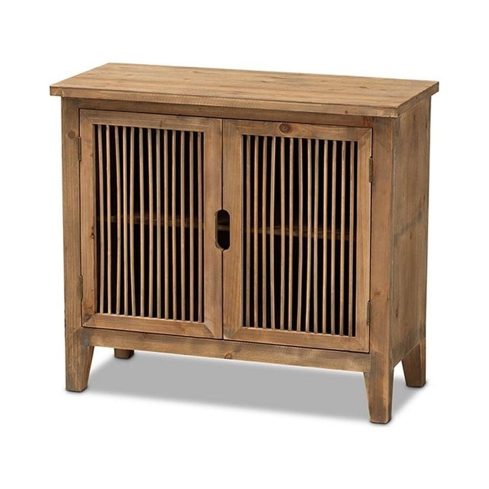 Clement Medium Oak 2-Door Wood Spindle Accent Cabinet