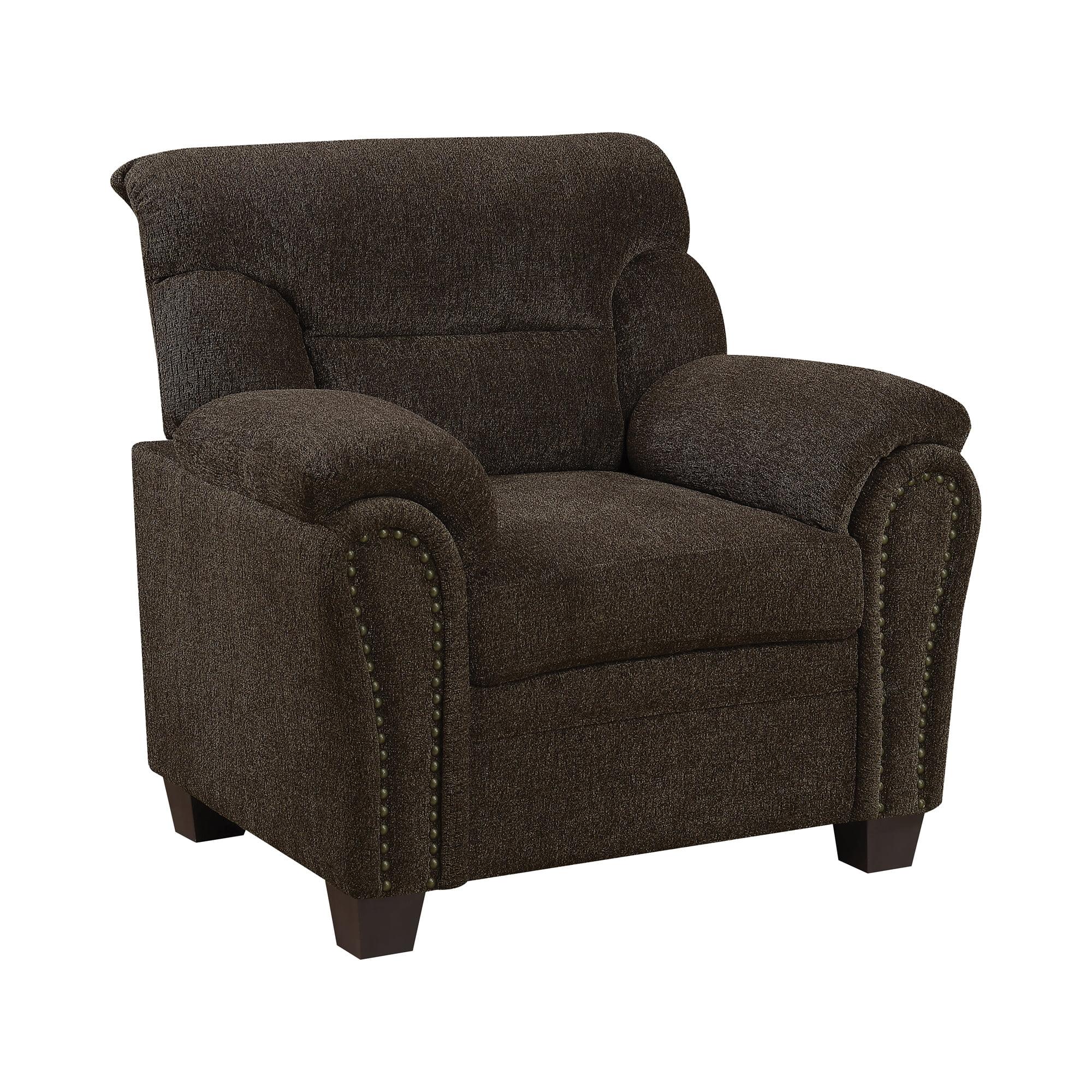 Clementine Transitional Brown Upholstered Armchair with Nailhead Trim